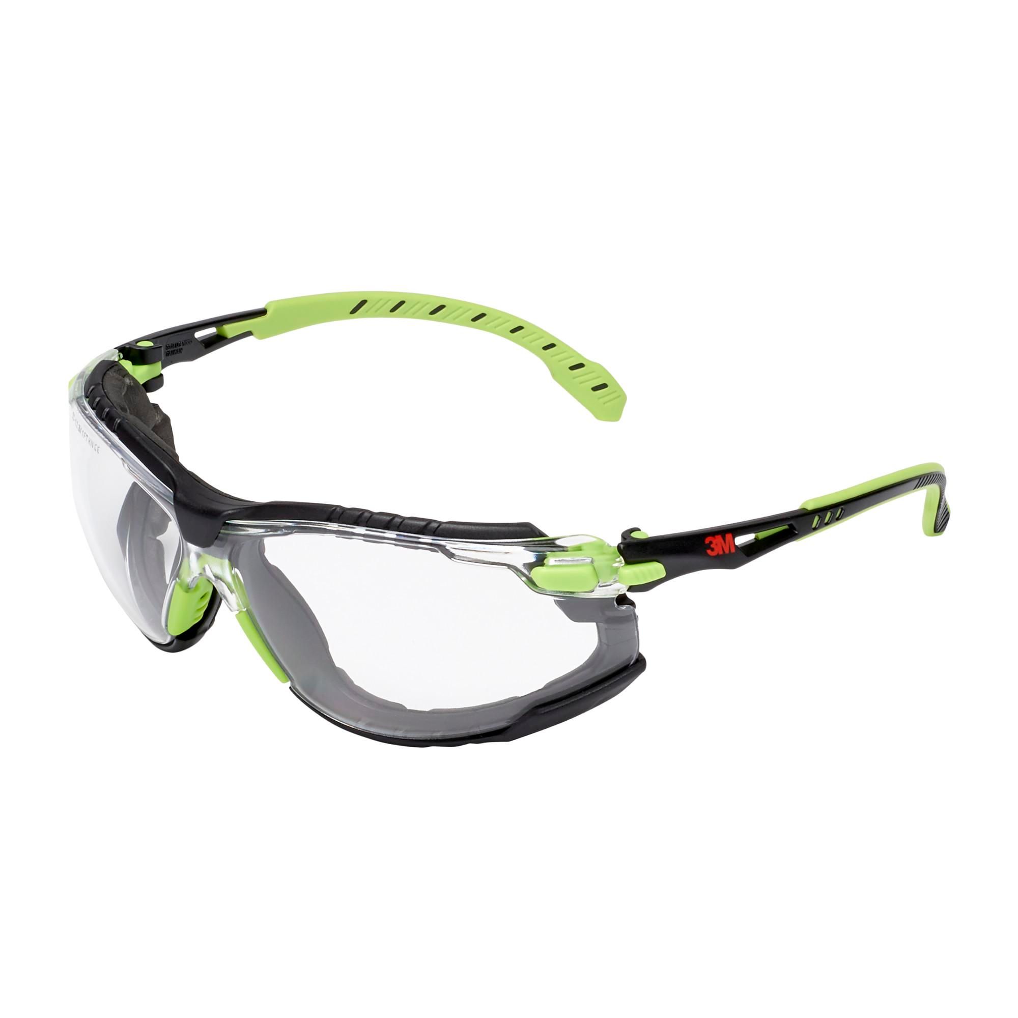 3M™ Solus™ Schutzbrille 1000 - Scotchgard™ Protector Antibeschlag-Beschichtung - Grün/Schwarz - Aufsteckbarer Schaumstoffdichtung Klarsichtscheibe