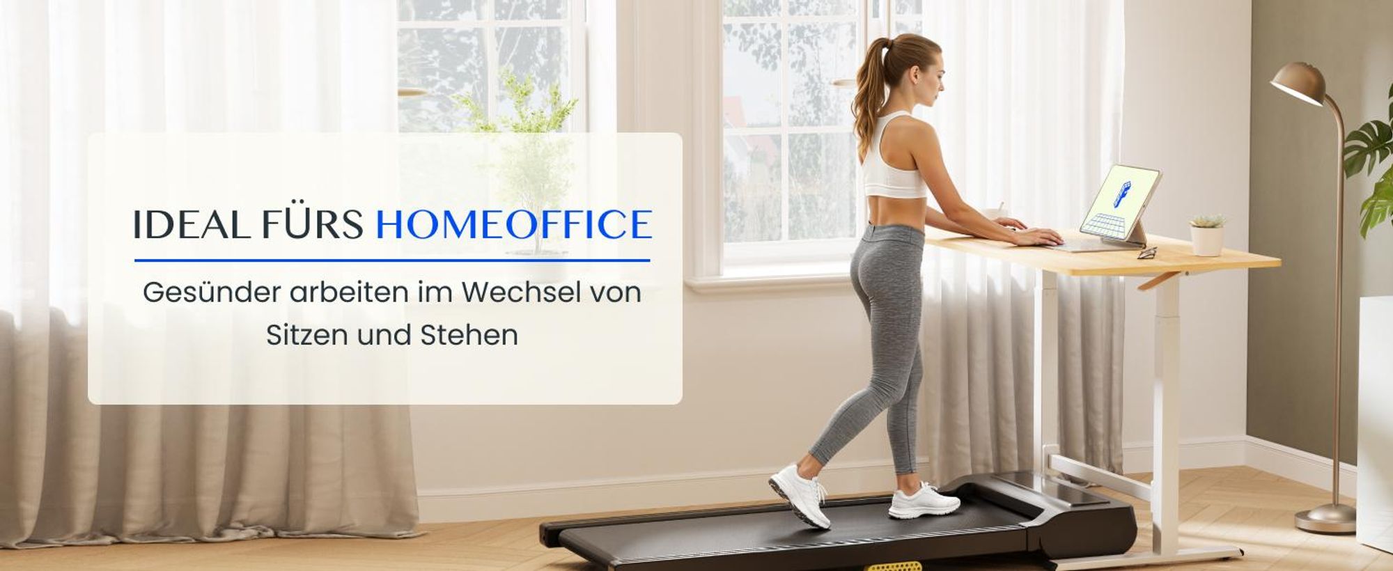 FLEXISPOT Gasfeder Höhenverstellbarer Schreibtisch 100×60 cm – stufenlos manuell verstellbar, Steh-Sitz-Tisch ohne Strom, mobil mit Rollen (Ahorn)
