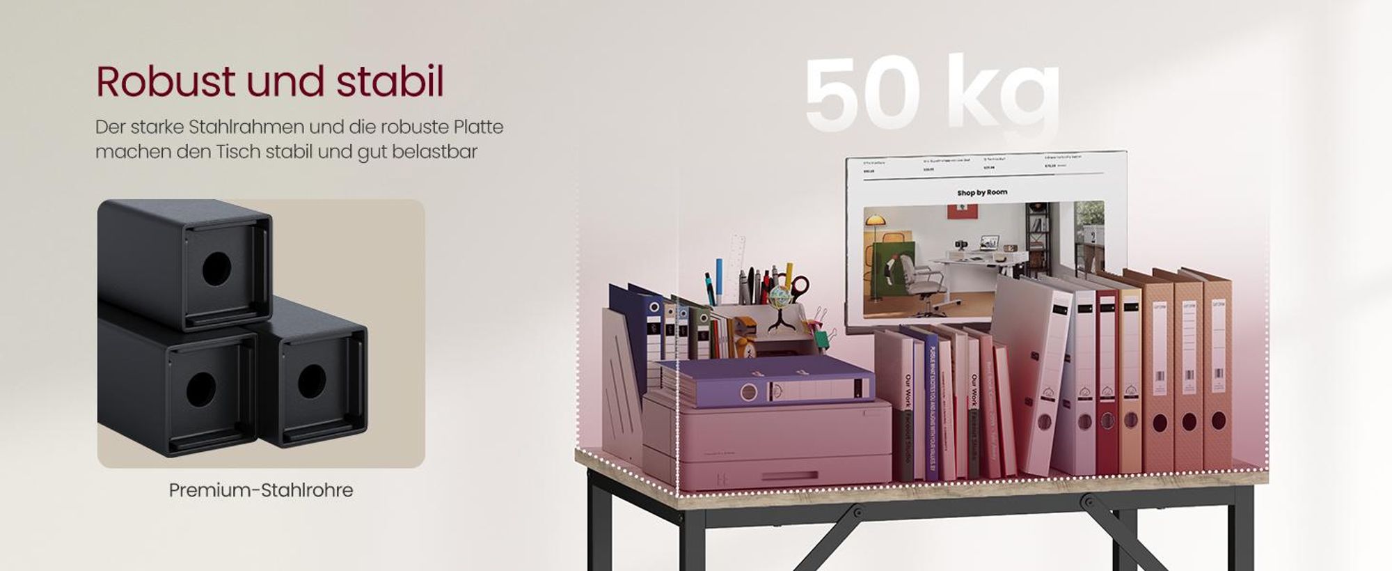 VASAGLE Schreibtisch Computertisc 80x50x75cm schmaler Bürotisch Greige