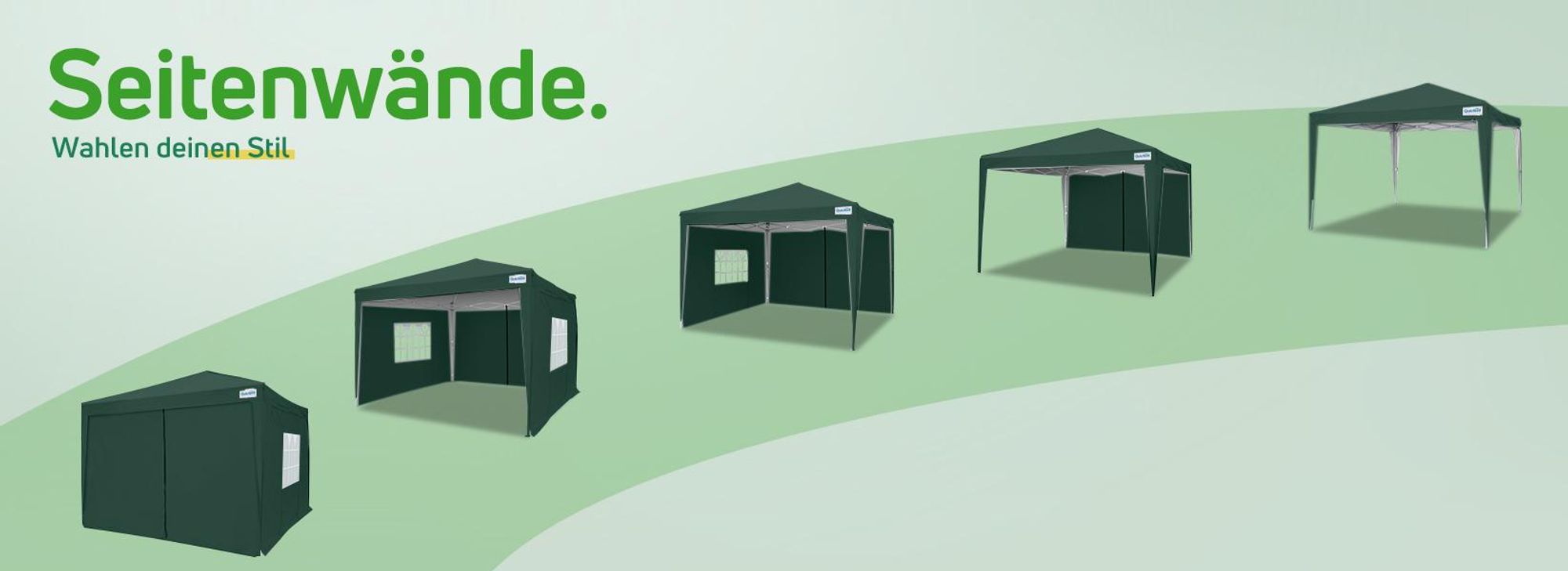 Quictent Pavillon 3x3m Faltpavillon mit 4 Seitenteilen, Wasserdicht Gartenpavillon mit Rolltasche, Partyzelt Gartenzelt, Grün