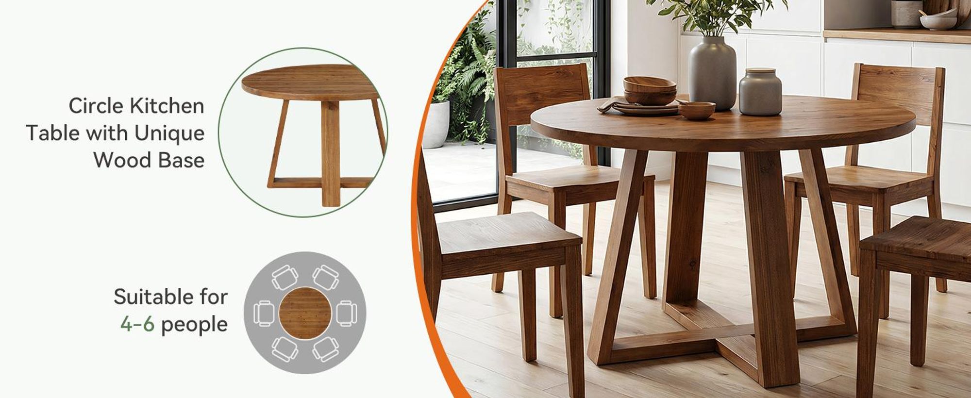120 cm Esstisch Massivholz, runder Küchentisch, Landhausstil für 4 Personen, rustikaler Tisch mit stabilem Gestell Esszimmer, warme Eichenoberfläche