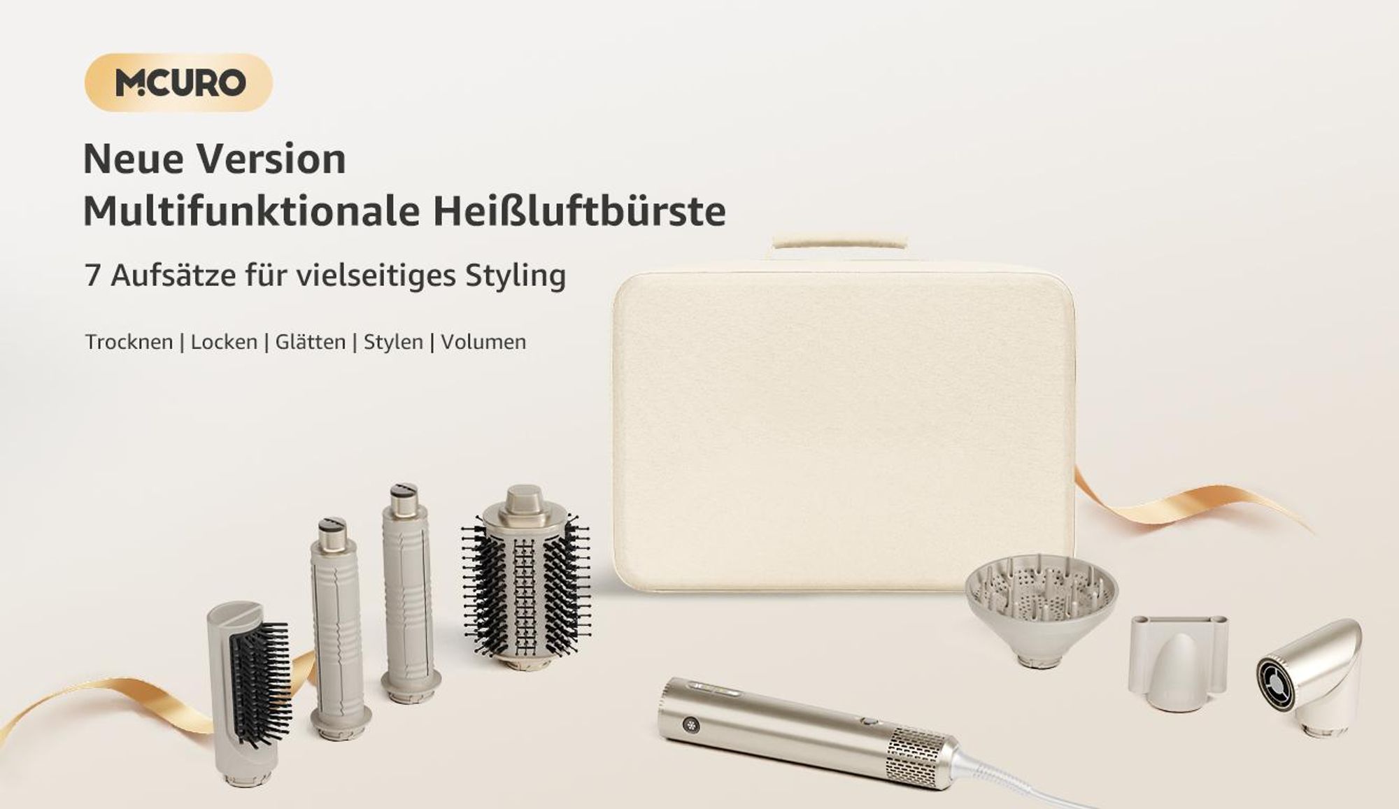 MCURO Warmluftbürste 7-in-1 Multihaarstyler 110000 U/Min,Lockenstab Auto-Wrap Ionen Föhn Airstyler,Hairstyler,Haartrockner,Lockenstab & Glätteisen,mit Reisebox