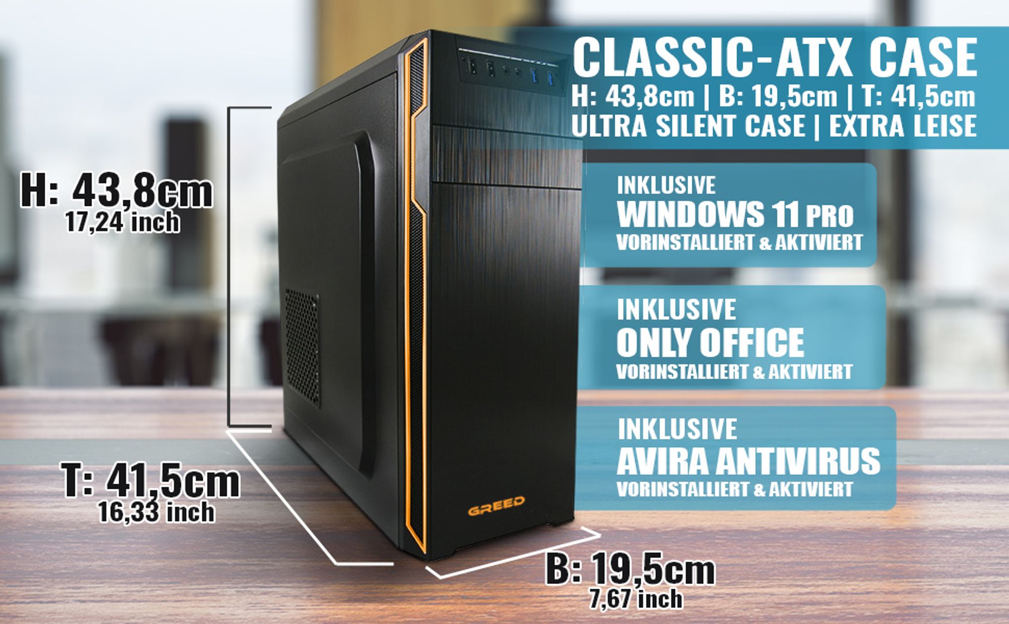 GREED® Basic 7 - Schneller PC mit Intel Core i5 - Rechner für Büro & Home mit 4,0 GHZ - 8GB DDR4 RAM - 512 GB SSD - DVD+RW + WLAN, inkl. Windows Pro