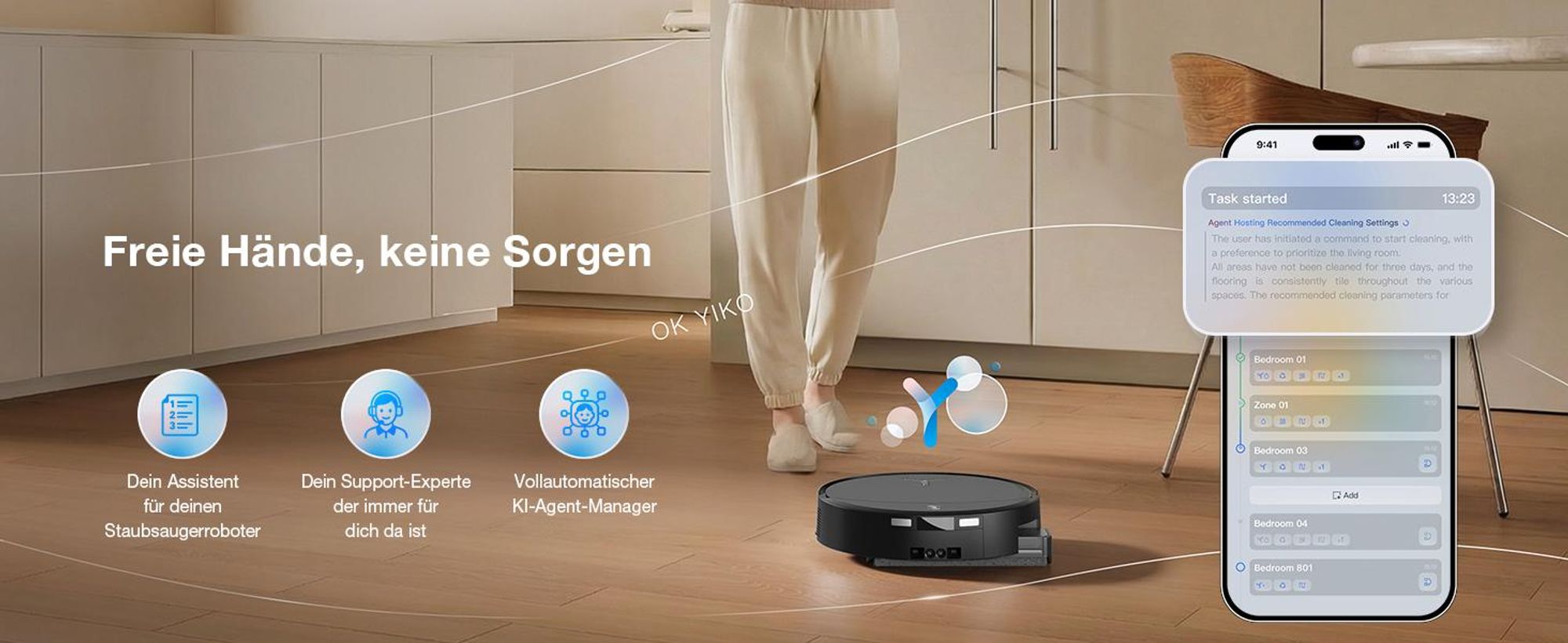 ECOVACS DEEBOT T90 PRO Omni 30.000Pa Saugroboter mit 2pcs Original-Reinigungslösung, Staubsauger Roboter mit Wischfunktion, Schwarz