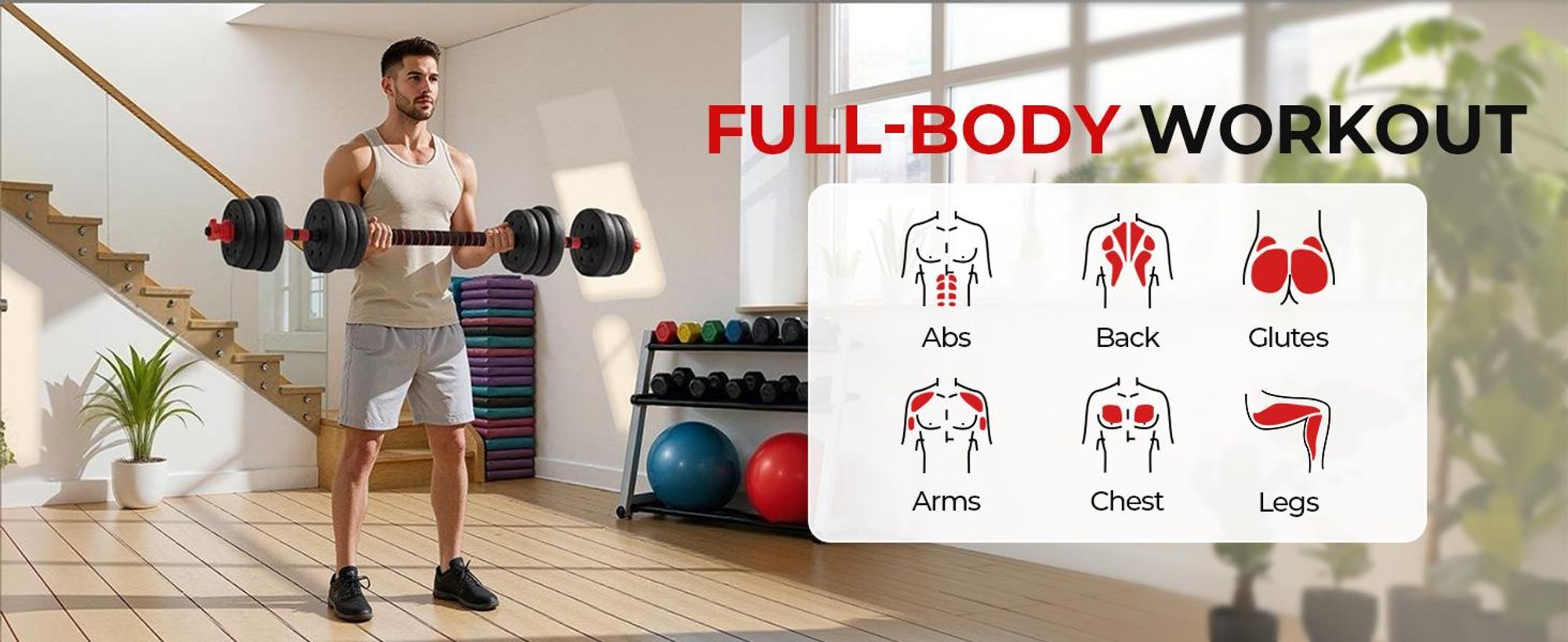 Yaheetech 2-in-1 Kurz- & Langhantel Set, verstellbare Kurzhanteln mit Verbindungsstange, 20 kg, 12 Gewichtsscheiben, für Krafttraining