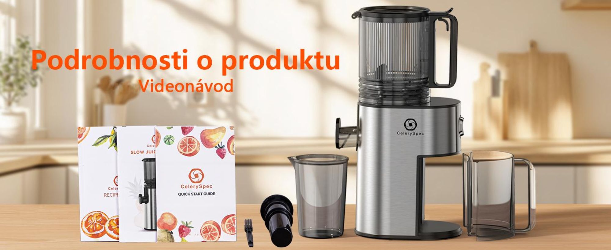 CelerySpec SJ-048-EU-SS Odšťavňovač - Na celou zeleninu a ovoce Příkon 250 W Objem odšťavňovače 1,8 l Materiál bezpečný pro potraviny Nerezová ocel 130 mm Otvor pro podávání Funkce zpětného chodu - stříbrná barva