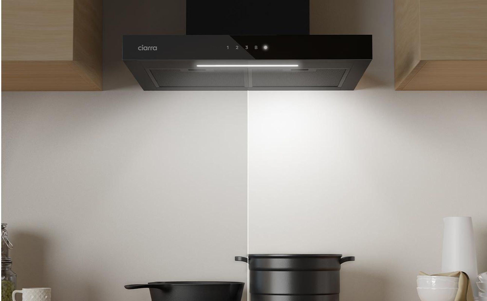 CIARRA A+++ 650 m³/h cofano aspirante 60cm cofano a parete WIFI +APP & Touch Control Boost VMB6102