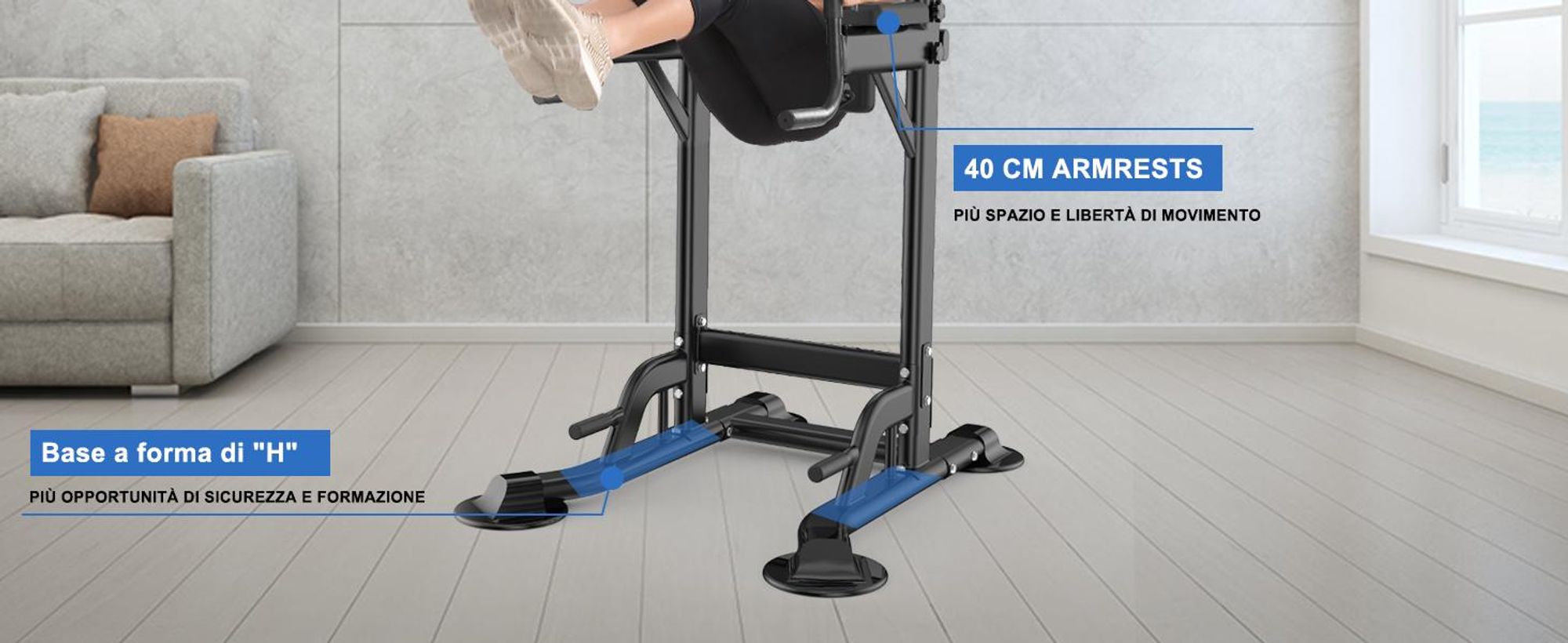 DH FitLife Power Tower Dip Station - Attrezzatura per allenamento a casa, con barra per trazioni e supporto regolabile
