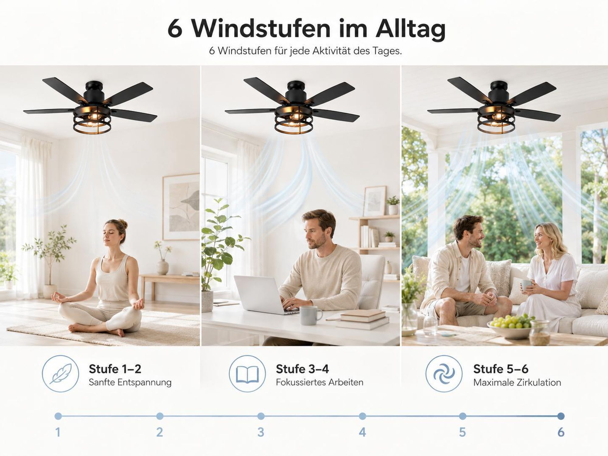 Ø112 cm Deckenventilator mit Licht und Fernbedienung Industrie Käfig-Design Leise DC Motor 5 Wendbare Flügel Deckenlüfter für Schlafzimmer Wohnzimmer