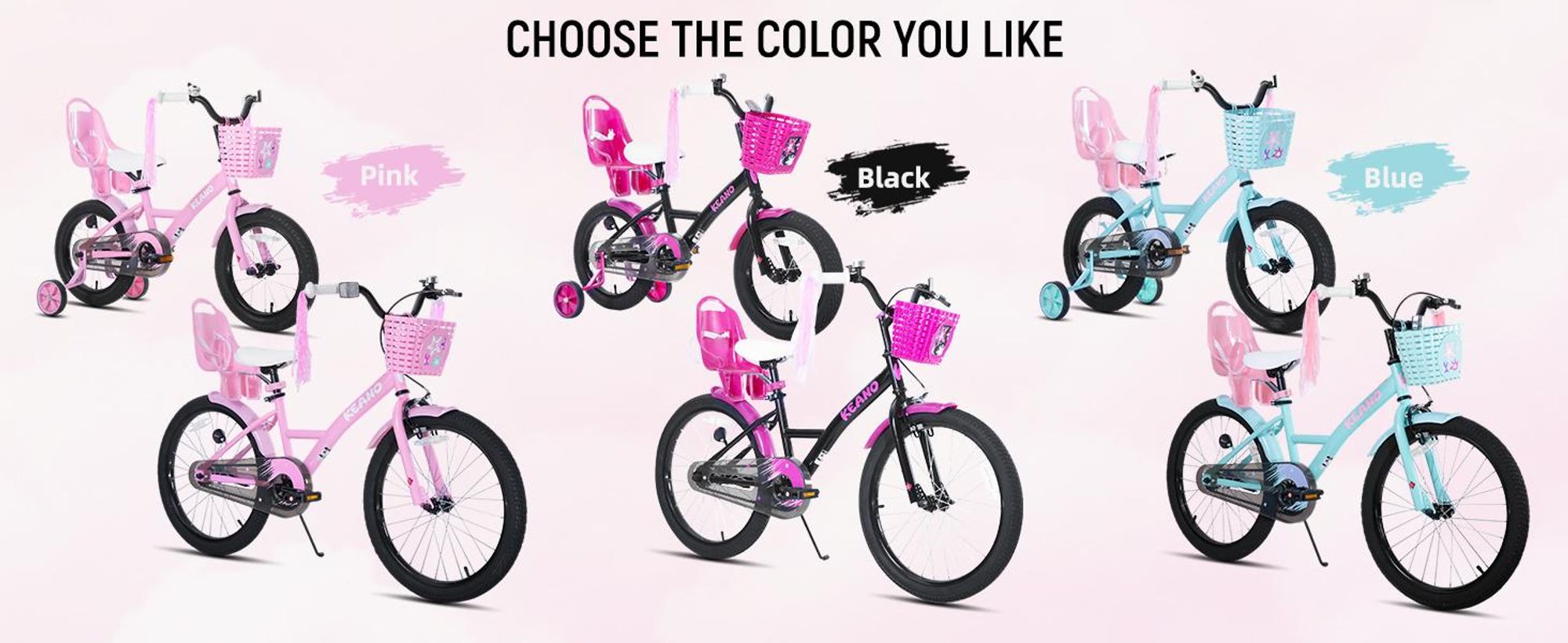 Joystar 14 Zoll Mädchenfahrrad mit Puppensitz und Korb, Kinderfahrrad mit Stützräder, Luftschlangen, vollständigem Kettenschutz, Schutzblechen