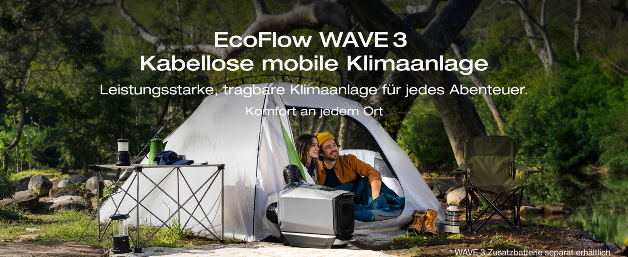EcoFlow WAVE 3 Tragbare Klimaanlage, 1 800 W/6 100 BTU Kühlen, 2 000 W/6 800 BTU Heizen, 1 000 W Schnellladen (75 Min.)