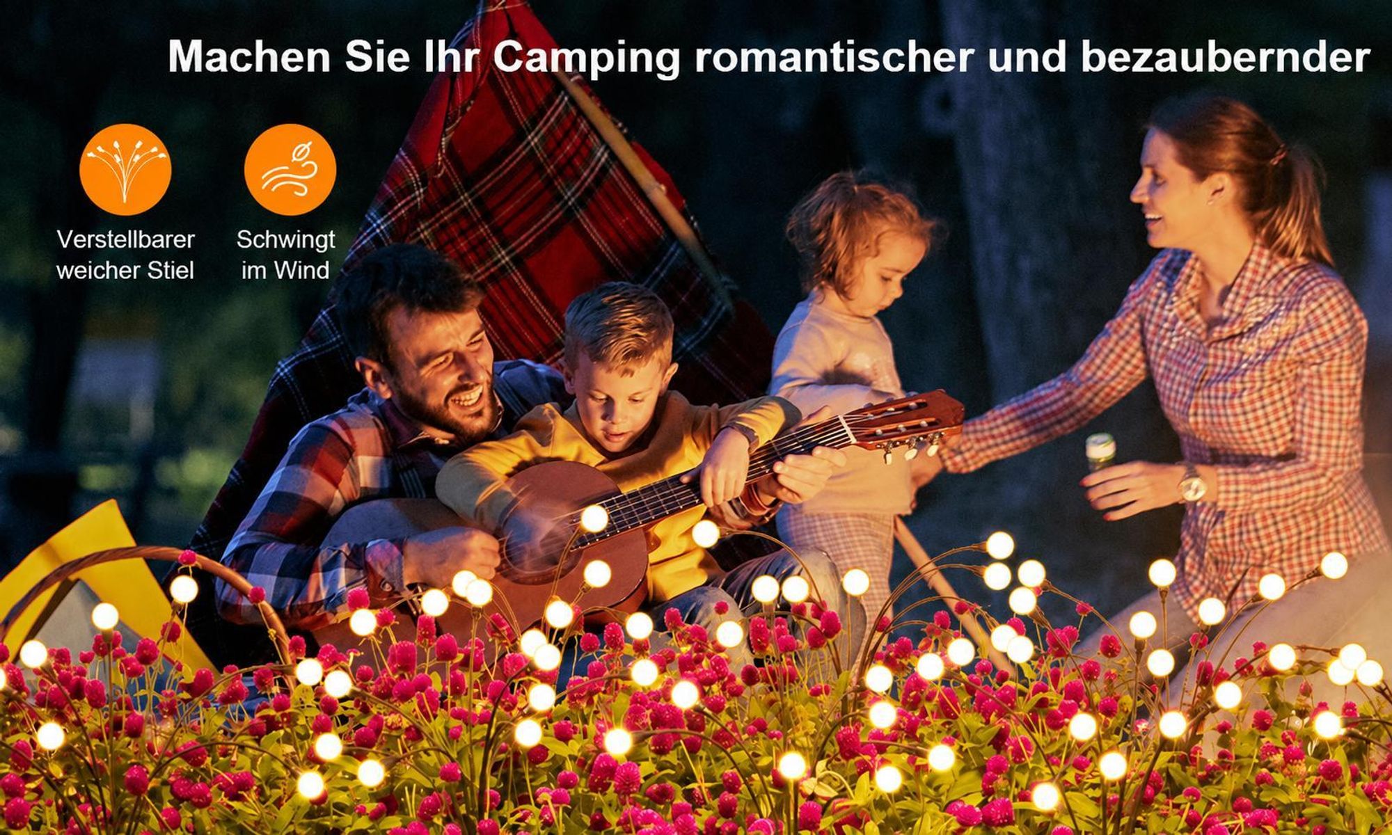 2 Stück Solar Glühwürmchen Licht Wasserdicht Außen Rasenlampe für Garten Terrasse Weg Hof Landschaft Deko, Warmweiß, 6 LEDs