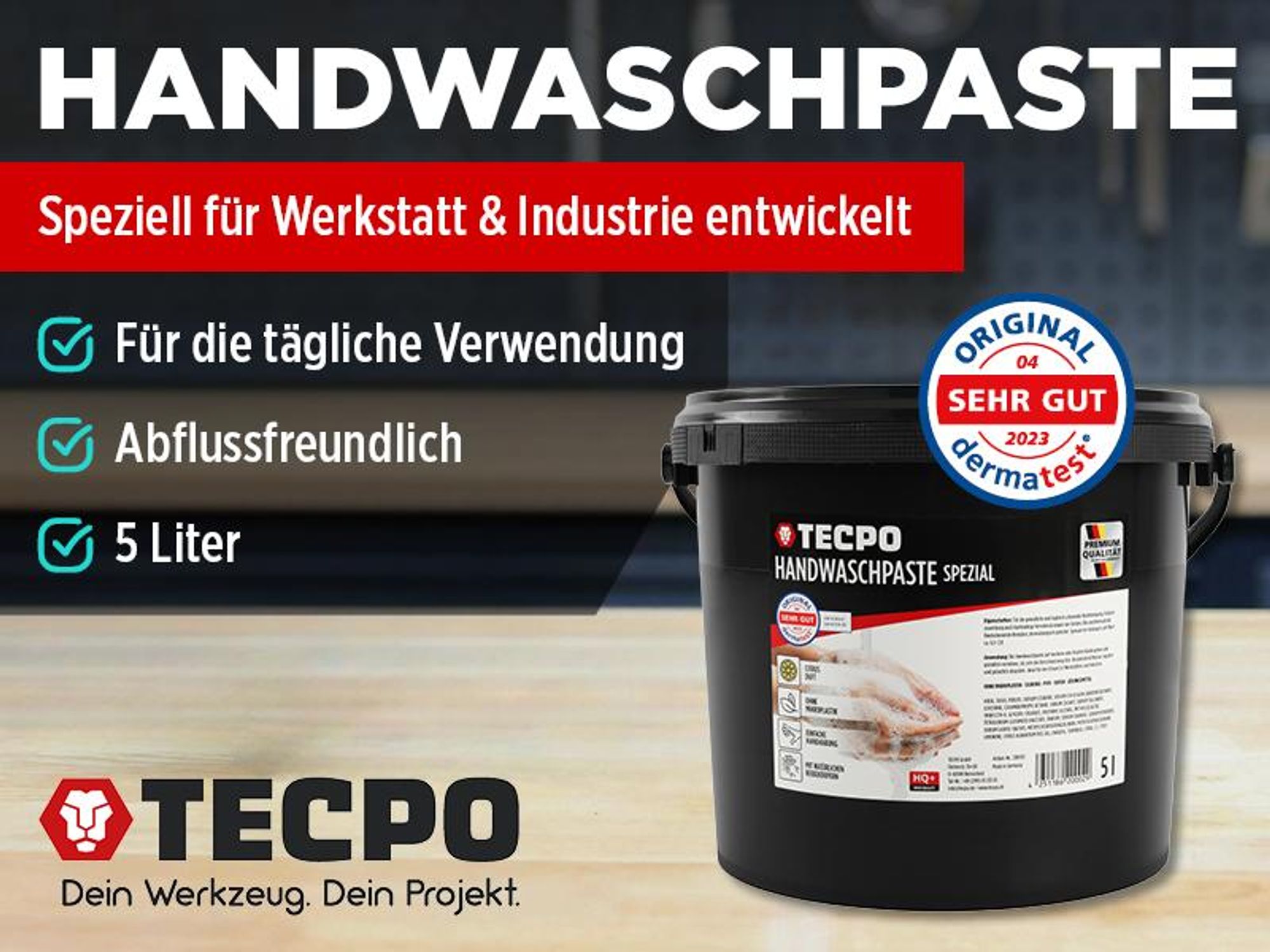 TECPO Handwaschpaste HQ+ 5 Liter Handreiniger Hautpflege Reinigungspaste Seife gegen starke hartnäckige Verschmutzungen