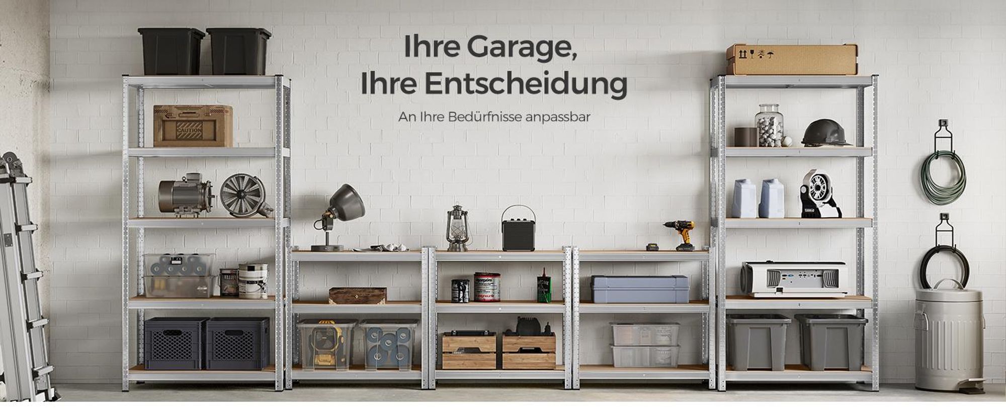 SONGMICS Schwerlastregal, Lagerregal, Kellerregal, 200 x 120 x 60 cm, bis 875 kg belastbar, 5 verstellbare Ablagen, Metallregal, Steckregal, Werkstattregal, silbern GLR060E01