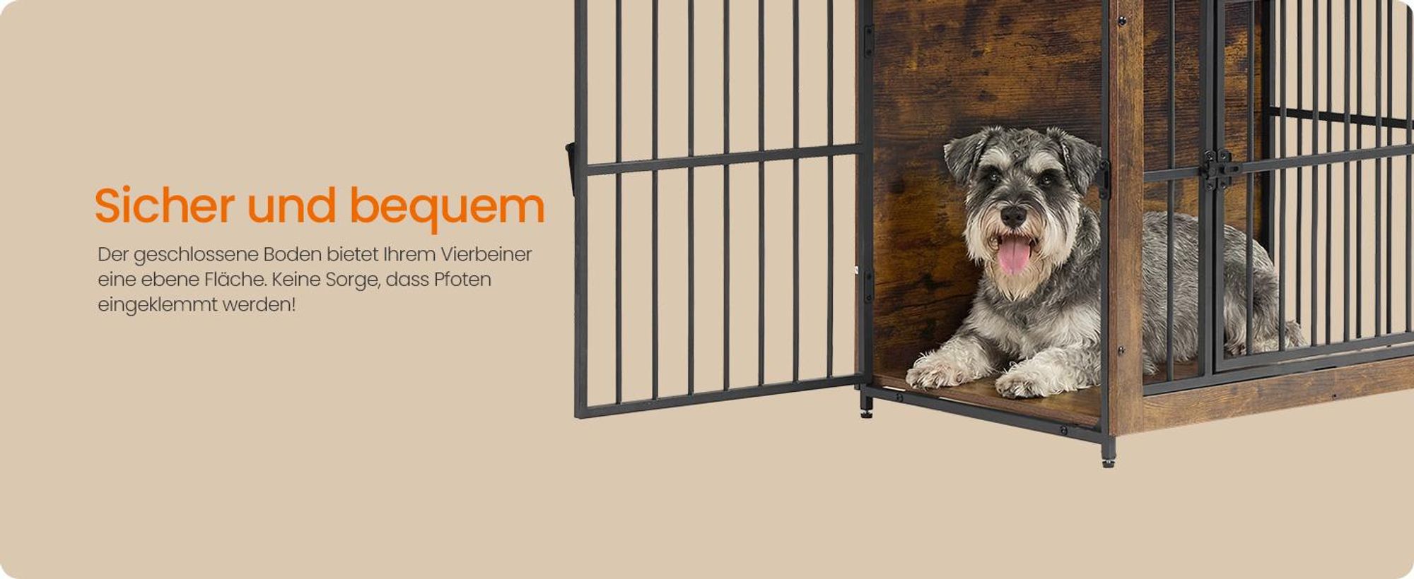 FEANDREA Hundehütte Indoor, stabiler Hundekäfig, Hundebox mit 2 Türen, 82 x 55 x 64 cm, Braun