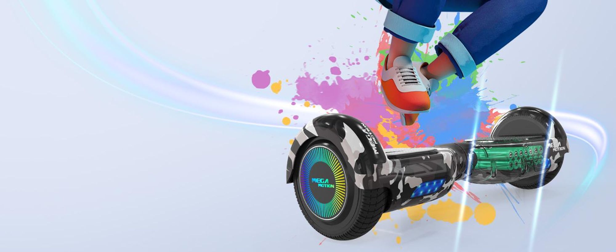 MEGA MOTION Hoverboard,Elektro Scooter 6,5 LED E-Balance Scooter mit Motorbeleuchtung und Bluetooth