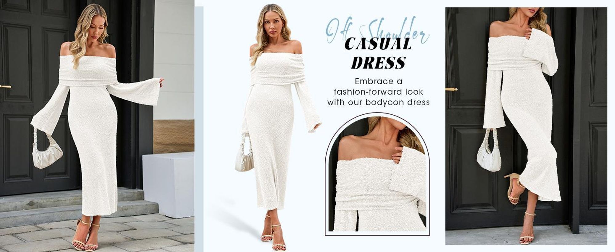 Transparentes, langes Damenkleid, tailliert, schulterfrei.