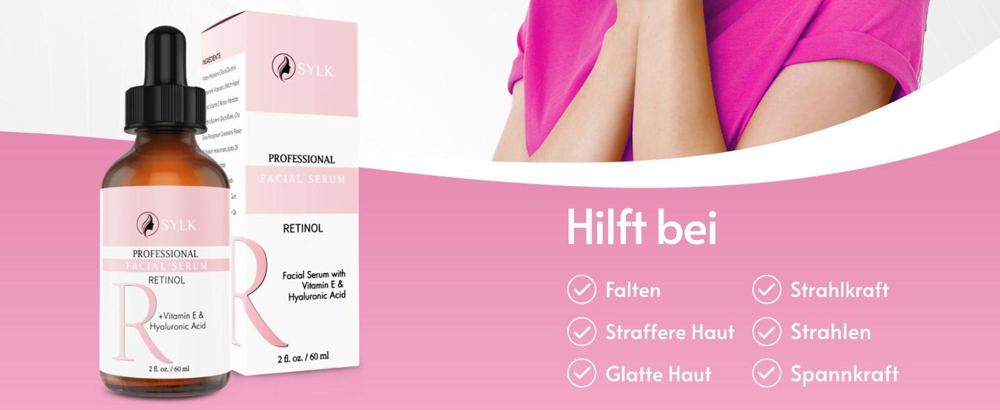 Retinol Gesichtsserum mit Hyaluronsäure Vitamin C Anti Aging & Anti Falten 60ml
