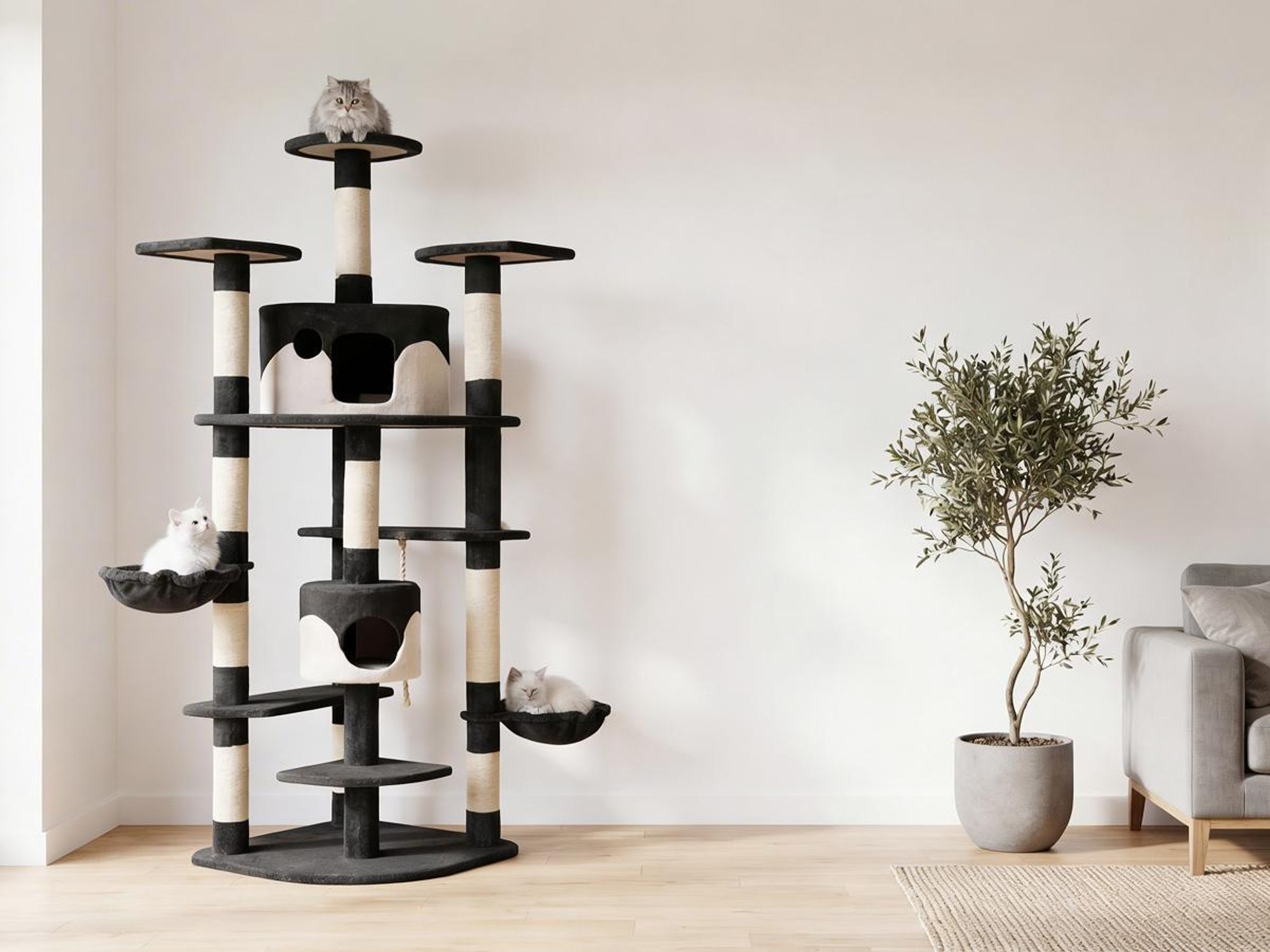 tectake® Kratzbaum Fippi 201 cm inklusive Spielkordel und Kippschutz