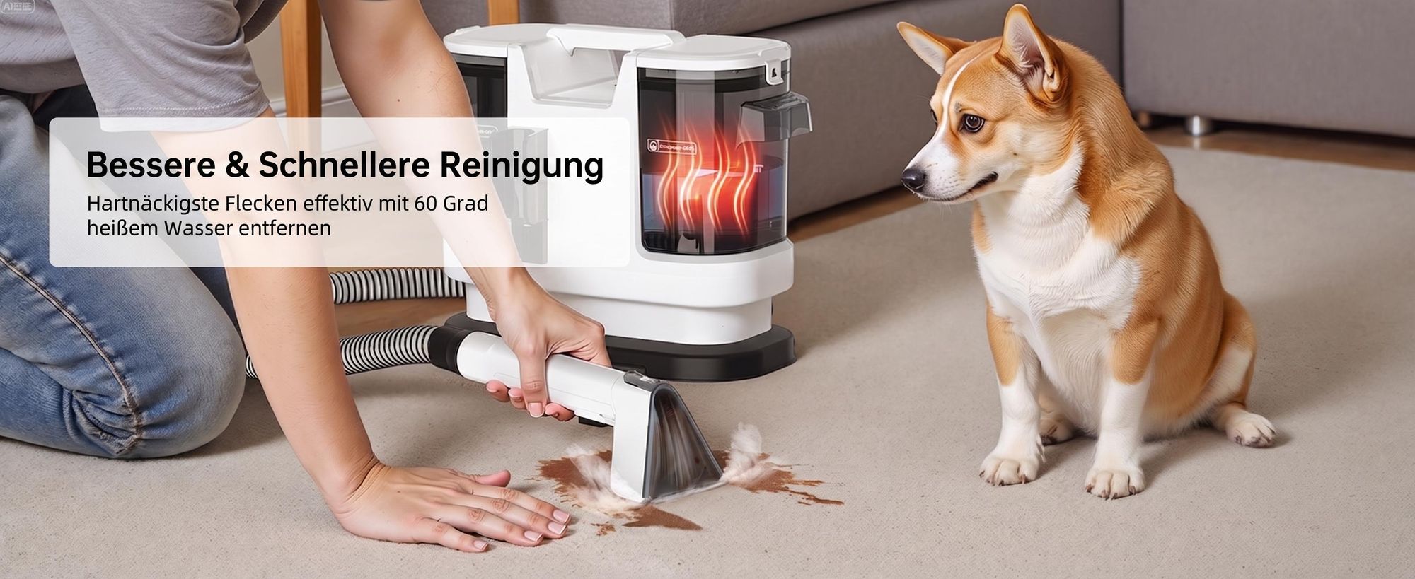 Lubluelu V8-B Polsterreiniger mit Heißwasserfunktion 60℃ 15000Pa Waschsauger 3-in-1 Teppichreiniger Nasssauger für Sofa, Autositze & Polster