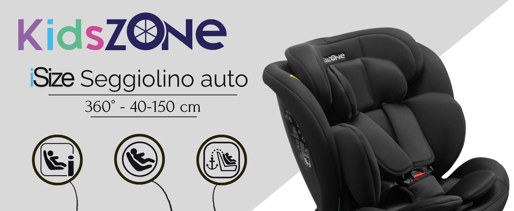 KidsZone Seggiolino Auto 0-36 kg Isofix Girevole 40-150 cm i-Size