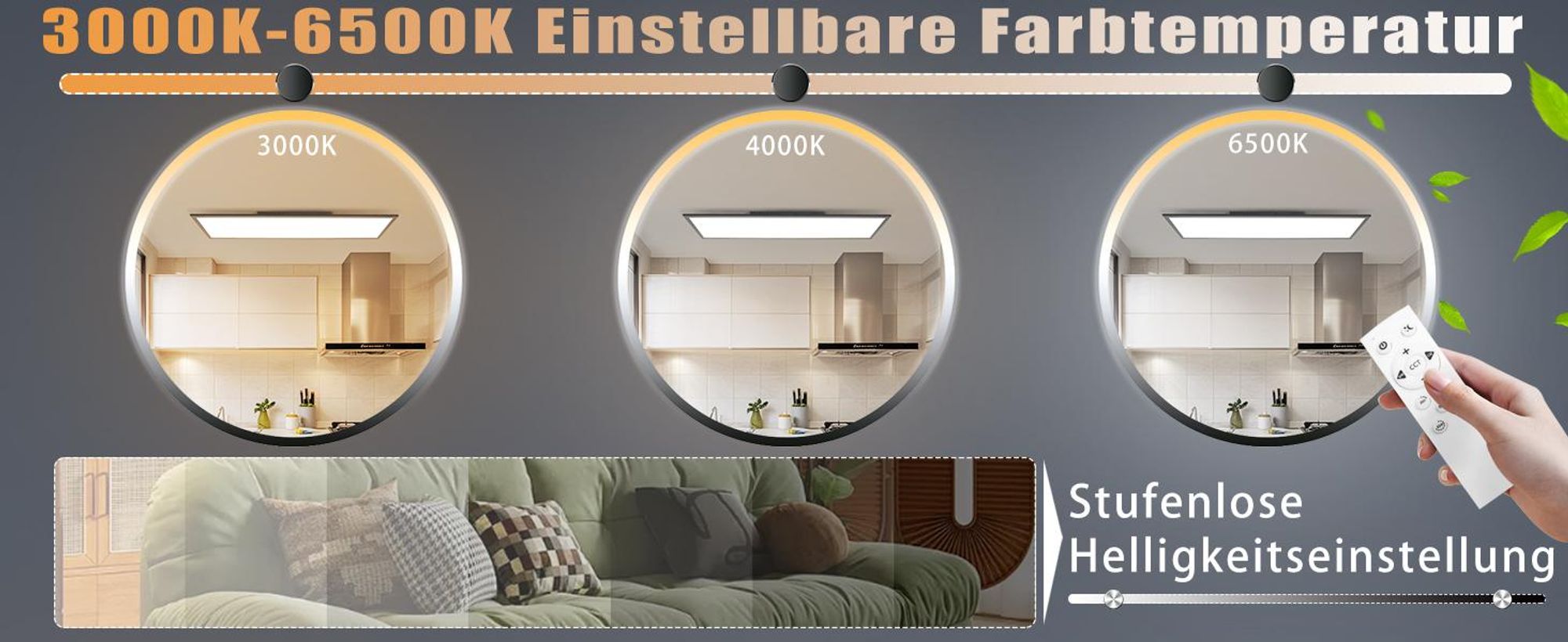 ZMH LED Panel Deckenleuchte 40W Deckenpanel Dimmbar 120x30 CM Deckenlampe Flach Büro mit Fernbedienung Büroleuchte für Küche Schlafzimmer Flur