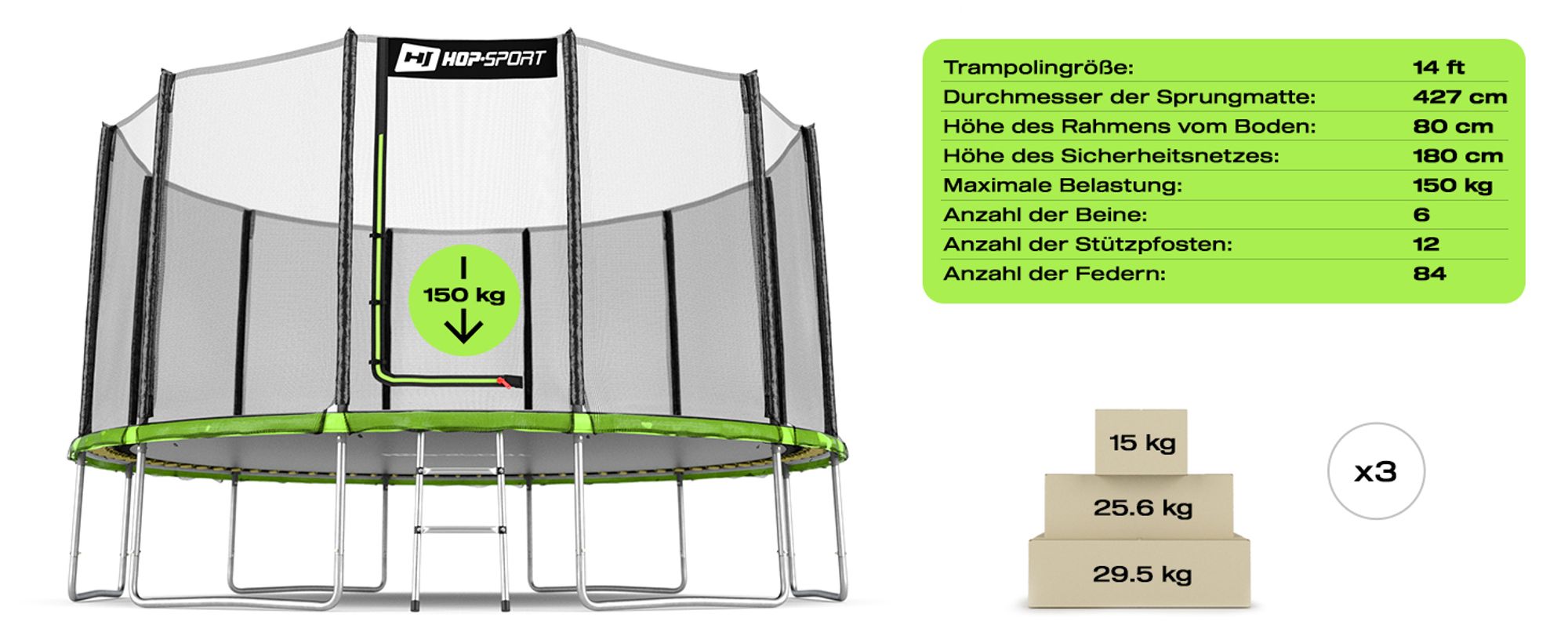 Technische Daten Trampolin Outdoor Gartentrampolin 427cm 14FT Hop-Sport