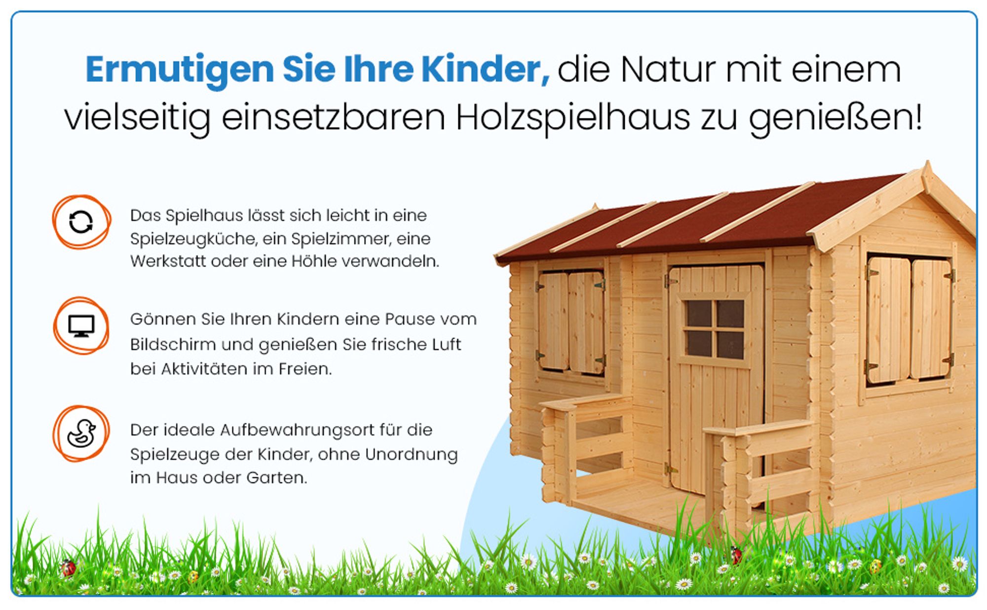 Timbela Kinderspielhaus aus Holz - Spielhaus im Freien für Kinder - B178xL241xH151 cm/2,63m2 Gartenspielhaus - Garten-Sommerhaus für Kinder M503