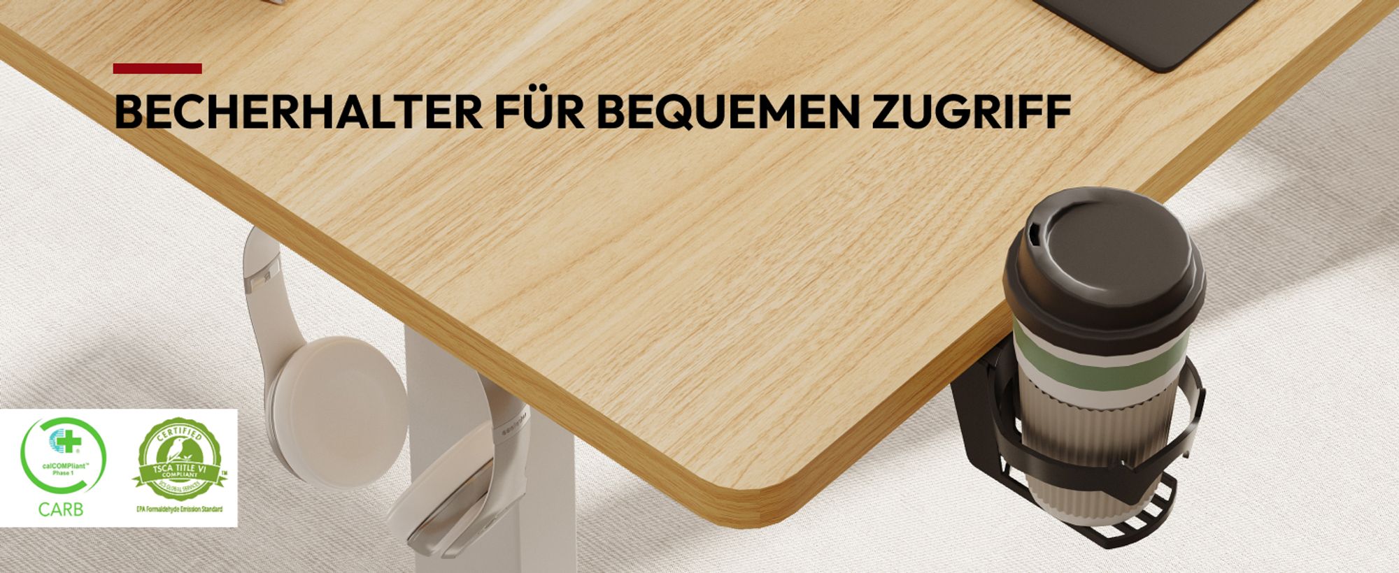 SANODESK Höhenverstellbarer Schreibtisch elektrisch 4 Memory-Funktion, Antikollisionsschutz, 70kg Tragkraft, mit Haken und Ablagebox 110x54cm (Ahorn)
