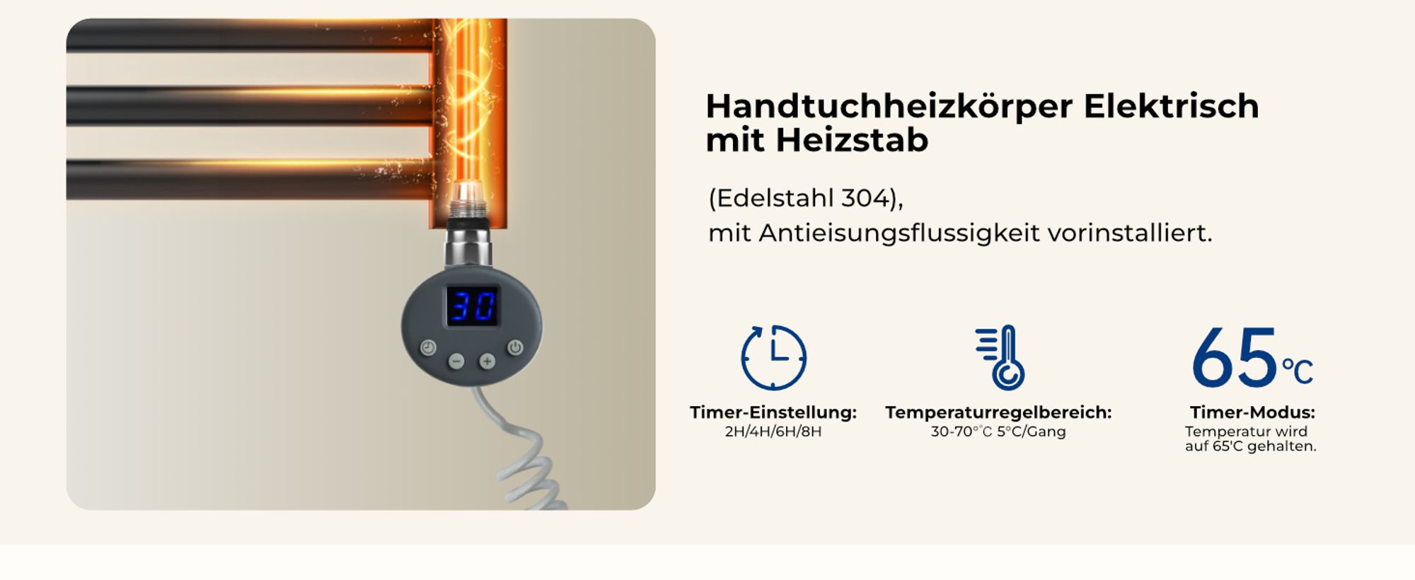 Heilmetz Badheizkörper Elektrisch Handtuchheizkörper 100 x 40 cm Anthrazit 300W Elektrischer Heizkörper Handtuchtrockner