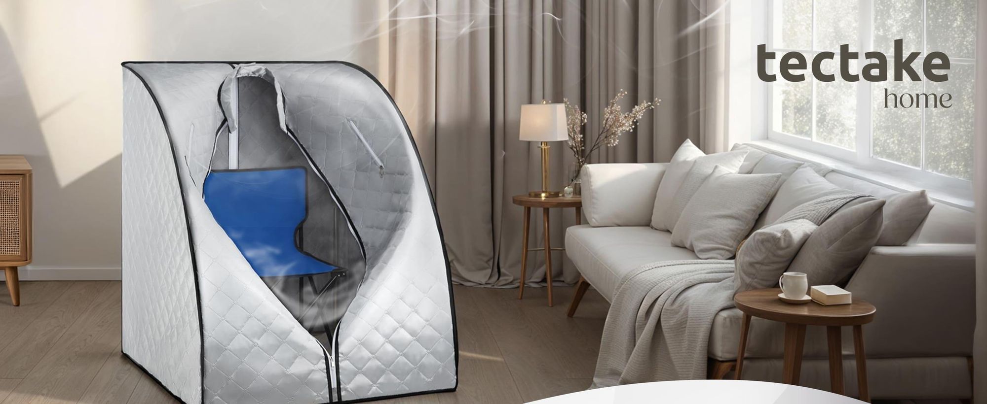 tectake® Mobile Dampfsauna ThermaLuxe II 2 Liter Dampfgenerator mit 1000 W inkl. Fernbedienung, Matte, Klappstuhl und Tragetasche