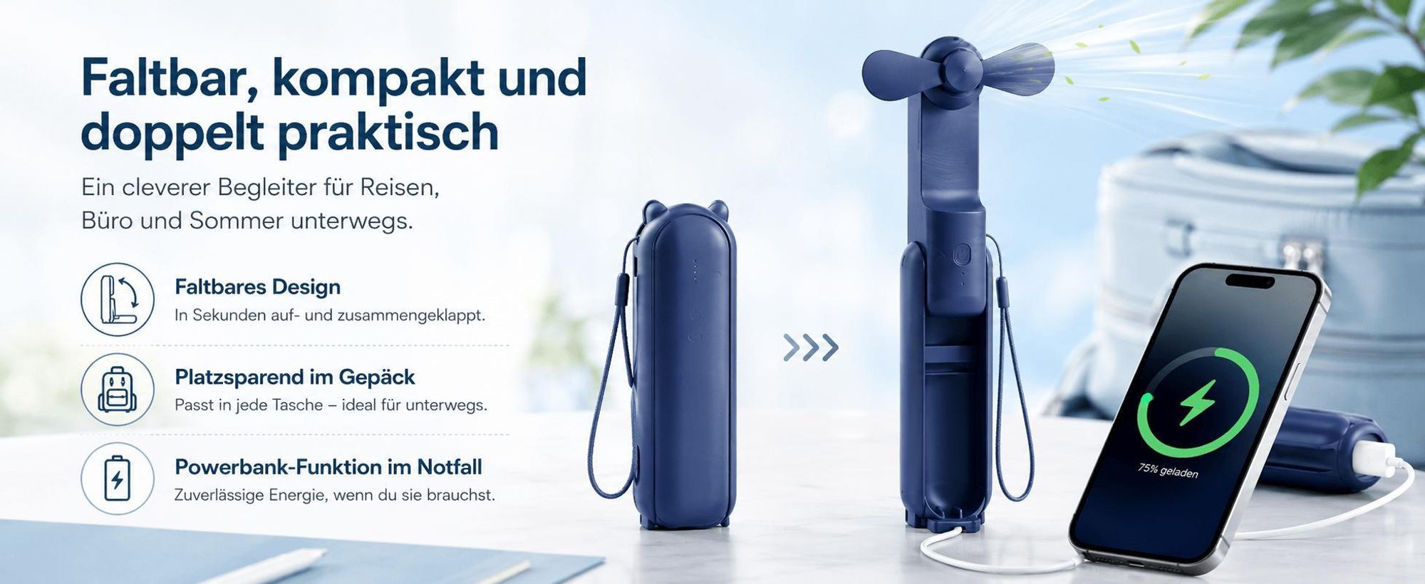 Handventilator USB Mini 3 Windstufen, 10 Stunden Laufzeit, Extrem Starker Wind