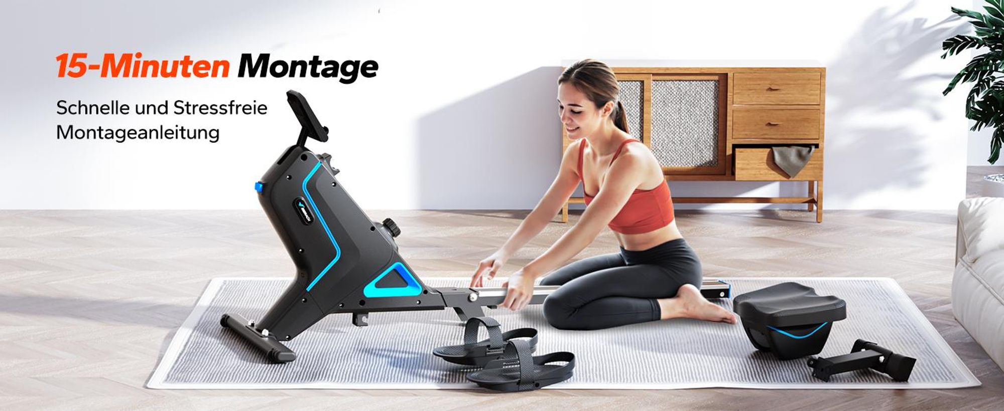 MERACH klappbares Rudergerät – leise Magnetbremse, 16 Stufen, LCD-Display & Tablet-Halter, Kinomap-App, gepolsterter Sitz, Ganzkörper-Workout