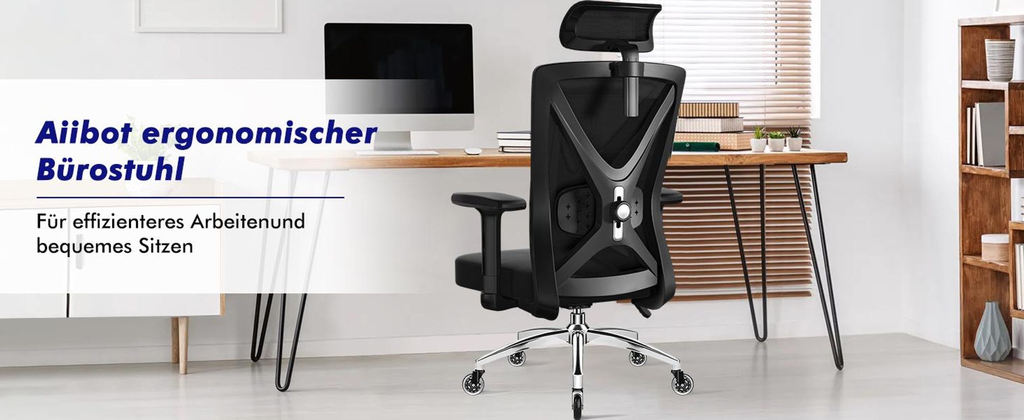 Aiibot Bürostuhl, Bürostuhl Ergonomisch Schreibtischstuhl mit Verstellbaren Armlehnen, weiche Lendenstütze und Kopfstütze, Chefsessel Drehstuhl 200 kg
