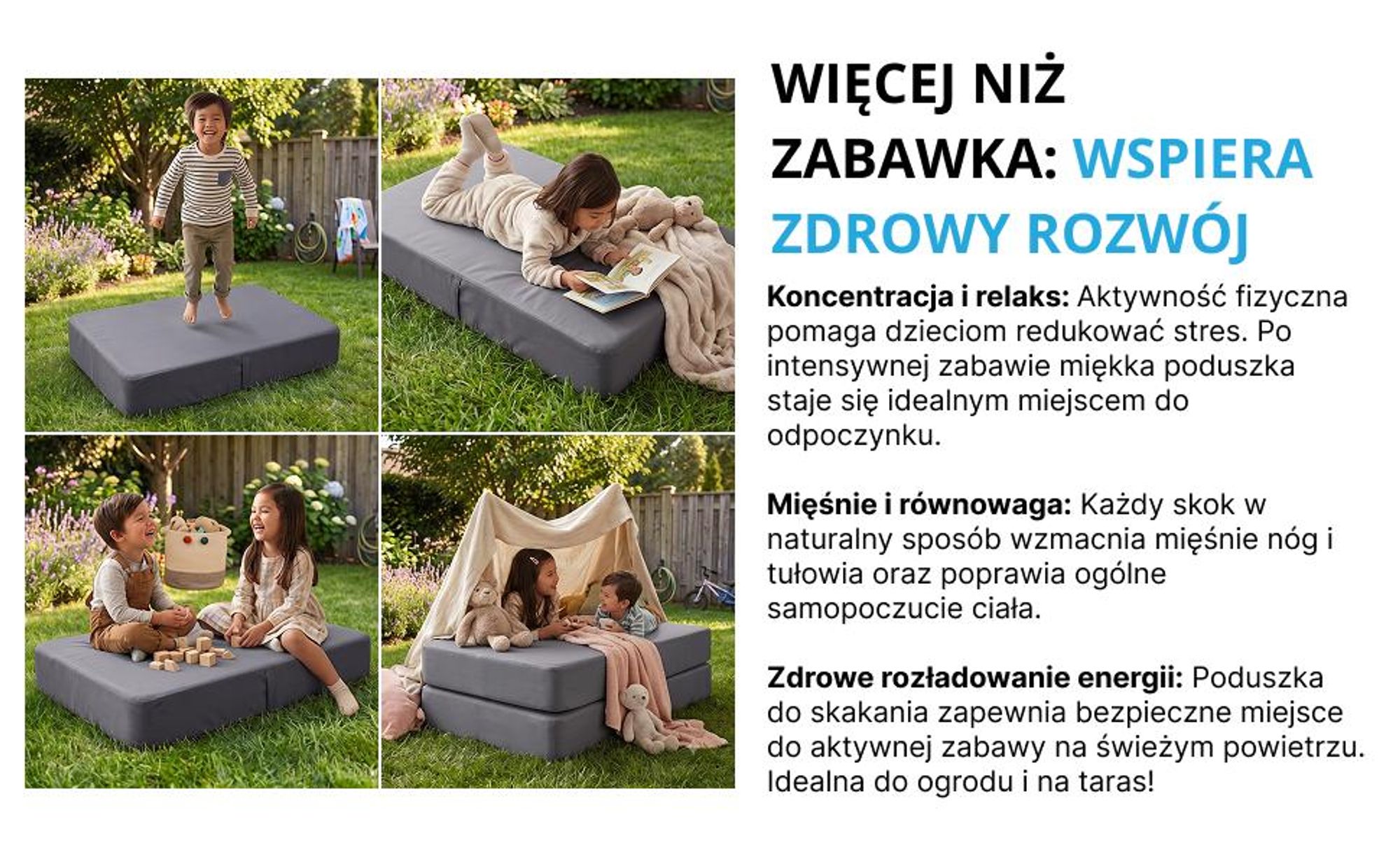 poduszka materac trampolina dziecięca zewnętrzna duża skakanie podskoki trampolinowa