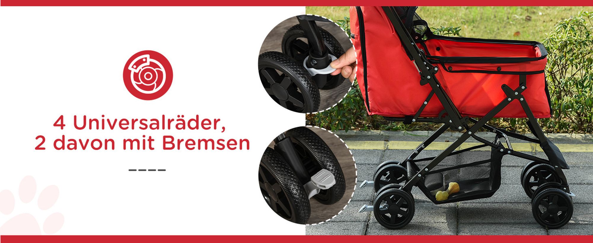 PawHut Hundebuggy Hundewagen für kleine Hunde Katzen Pet Stroller Oxford Rot