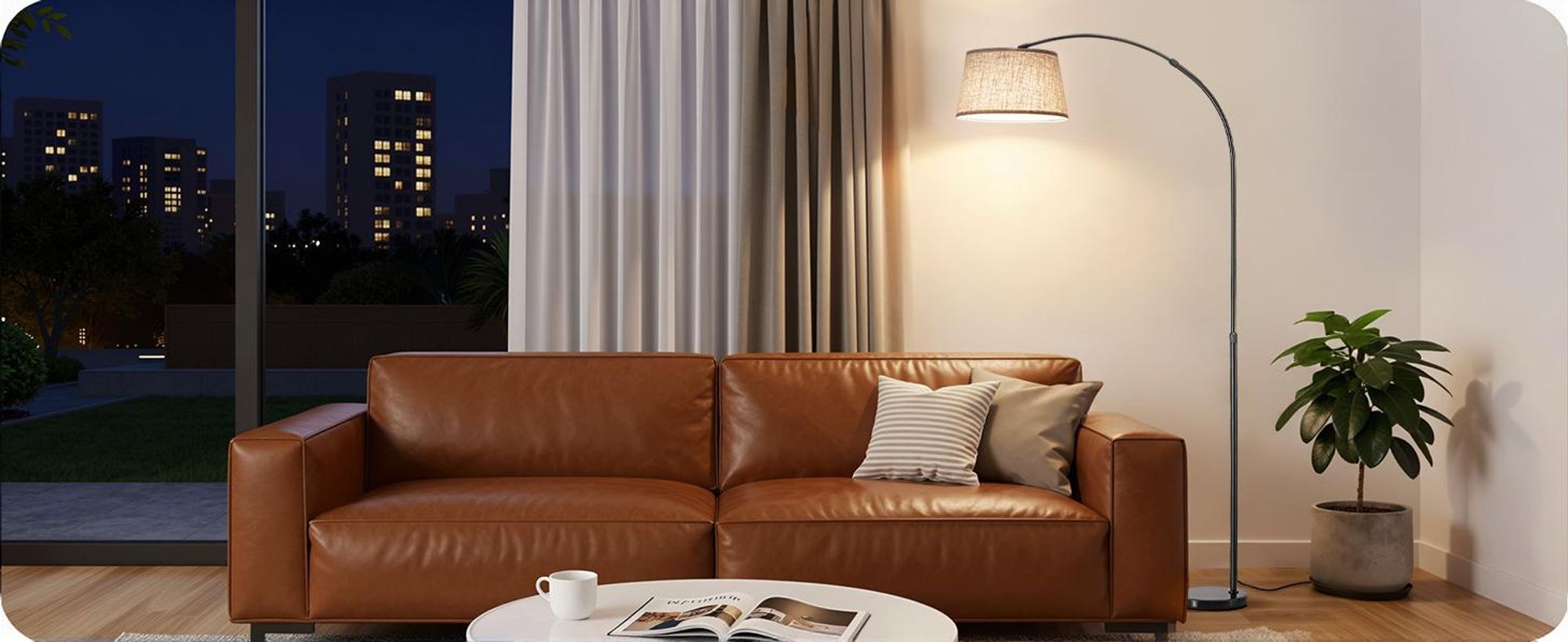 EDISHINE Stehlampe Dimmbar Wohnzimmer, Bogenlampe 143-176 cm verstellbar, mit drehbarem Lampenkopf, magnetische Fernbedienung