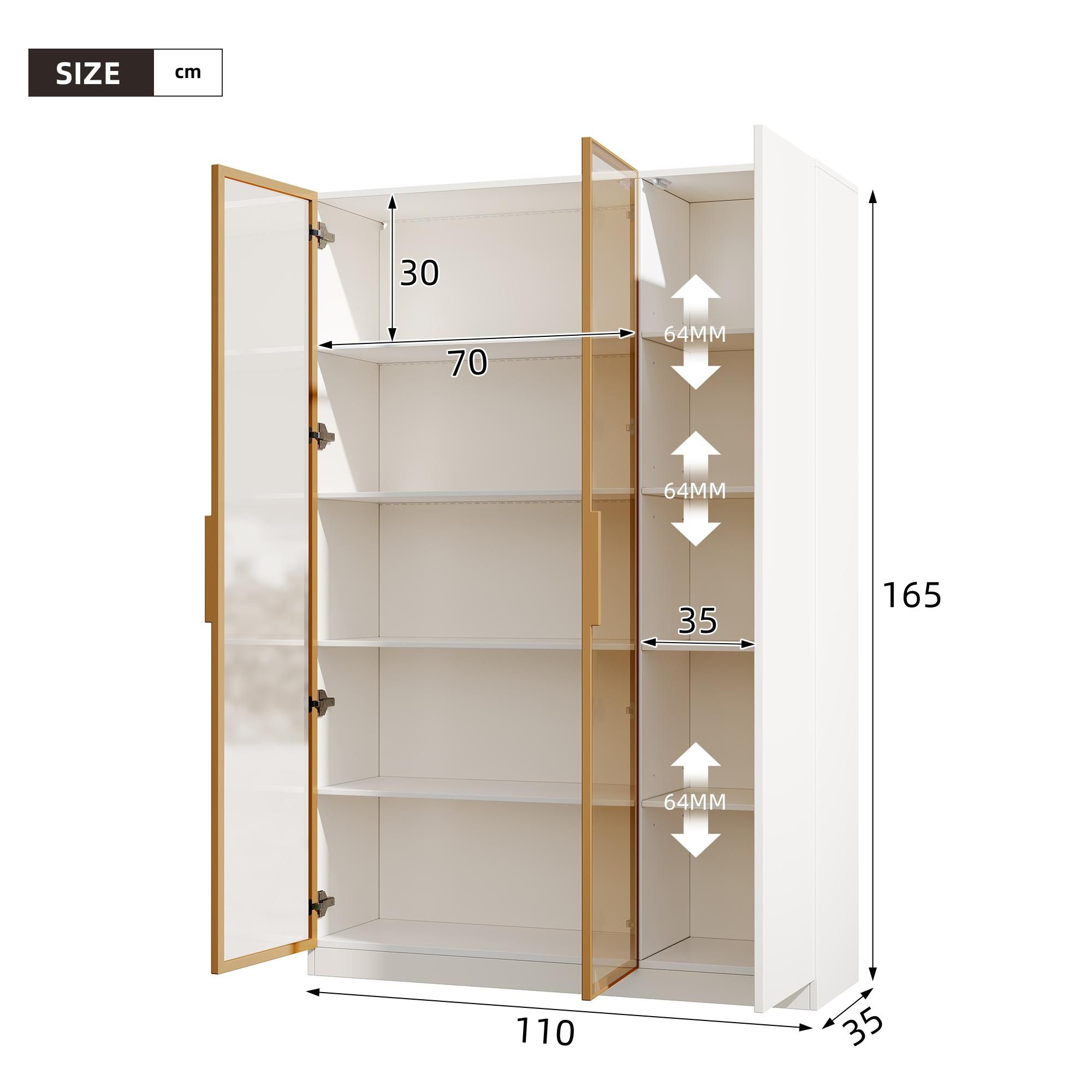 Flieks Glasvitrine mit LED-Beleuchtung, Sammlerschrank mit verstellbaren Einlegeböden und Kippschutz, Hochschrank mit Stauraum, Weiß, 165cm