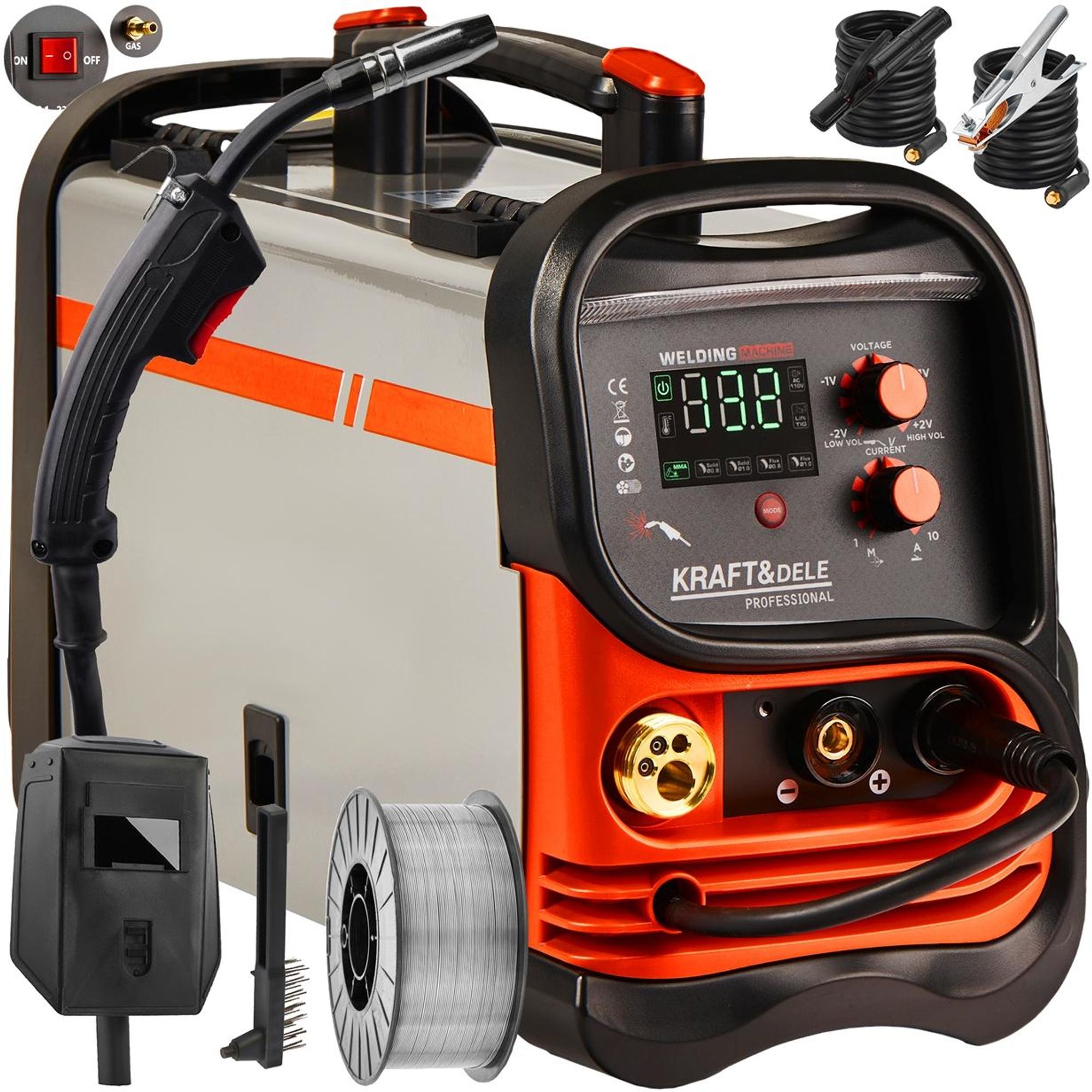 KRAFT&DELE | Inverter Schweißgerät, GAS/GAS-frei, MIG/MMA/TIG, IGBT DC Elektroden Schweißgerät, mit Lift TIG, LED-Anzeige, Anti-Stick