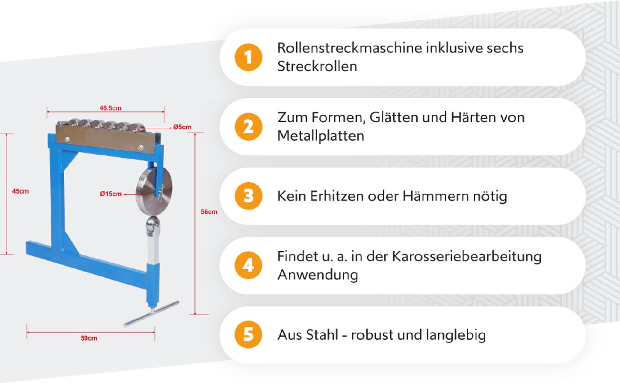 Wiltec Rollenstreckmaschine bis 15 mm Blechstärke, English Wheel mit 6 Streckrollen zur Metallverarbeitung, Blechbearbeitung