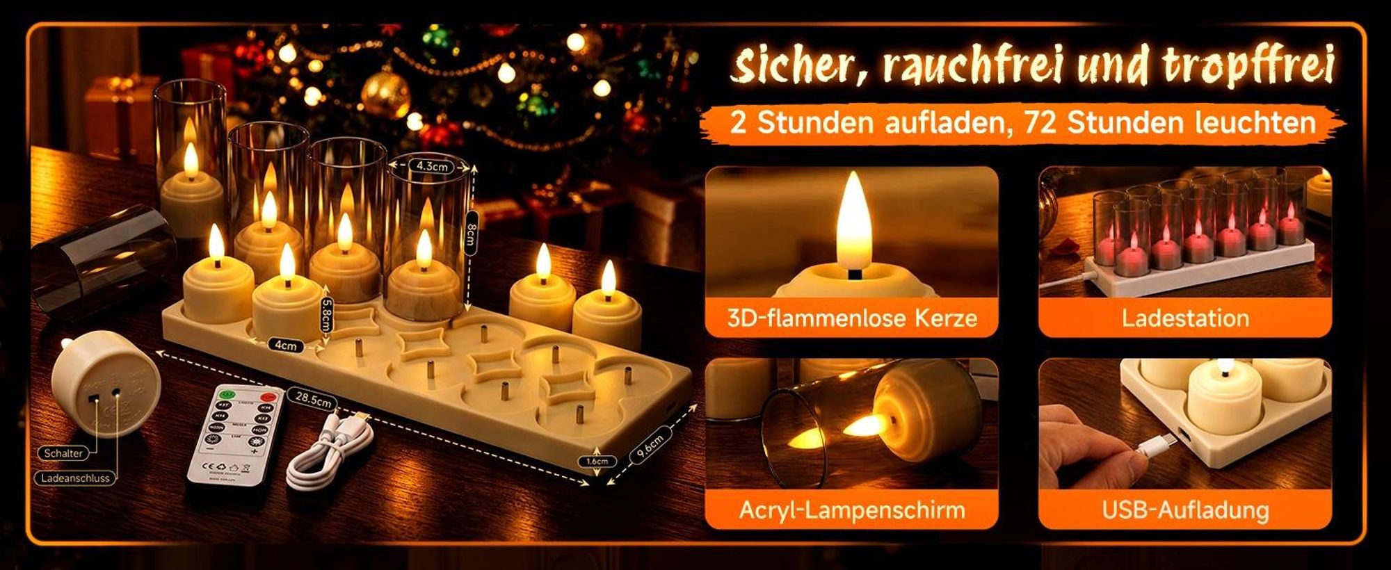 12er LED Teelichter wiederaufladbar mit Ladestation, Aufladbare LED Kerzen mit Timer und Fernbedienung, Warmweiß flackernd für Weihnachten & Deko