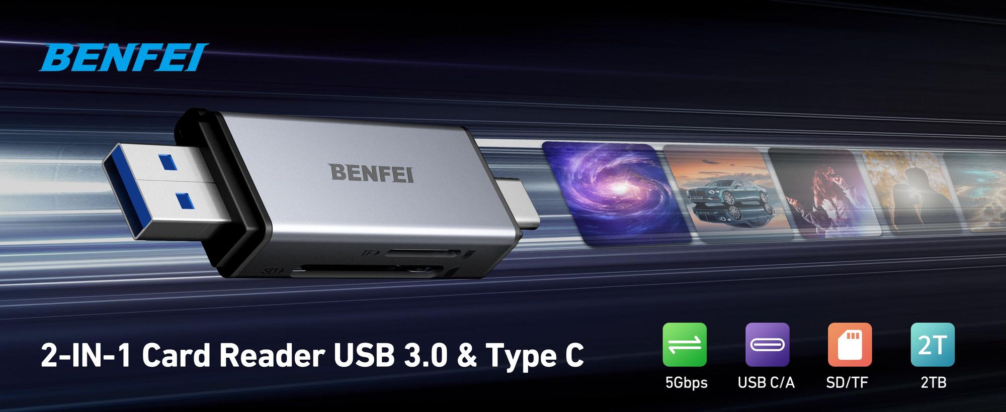 BENFEI Kartenlesegeräte SD Kartenleser USB C auf SD Micro SD Dual Slot