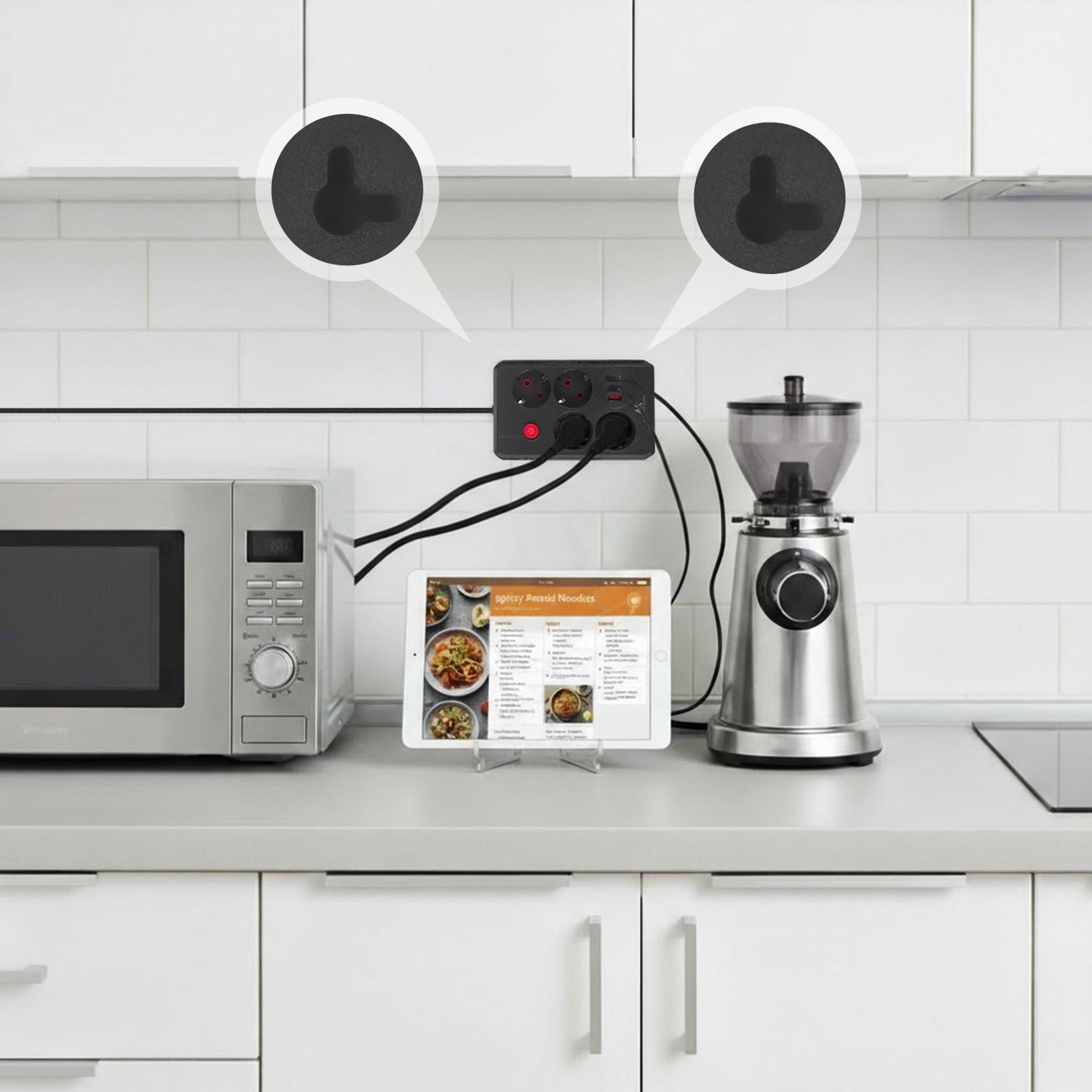 Maclean Steckdosenleiste 4-Steckdosen-Verlängerungskabel + 3xUSB 110-240V AC 50/60Hz 2,1A max 2500W 1,5m schwarz MCE392 B