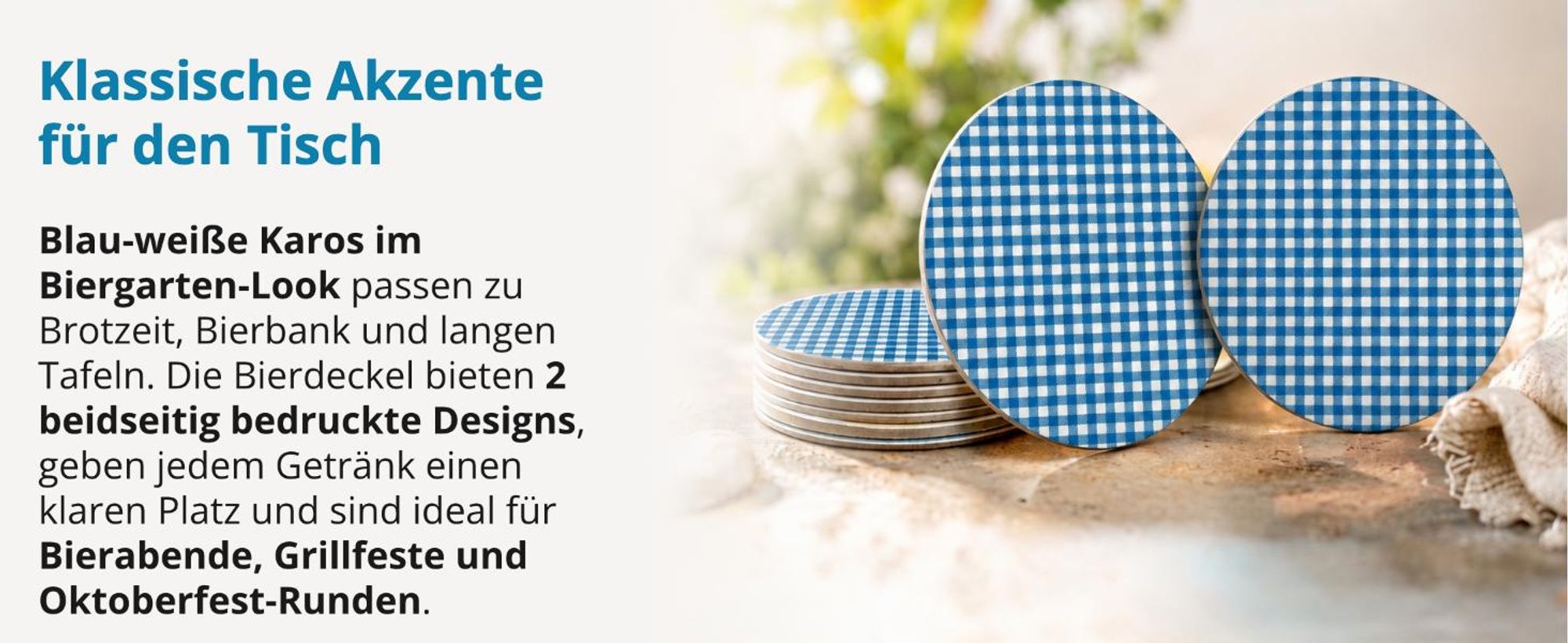 itenga 40x Bierdeckel blau weiß kariert Untersetzer 10,7cm