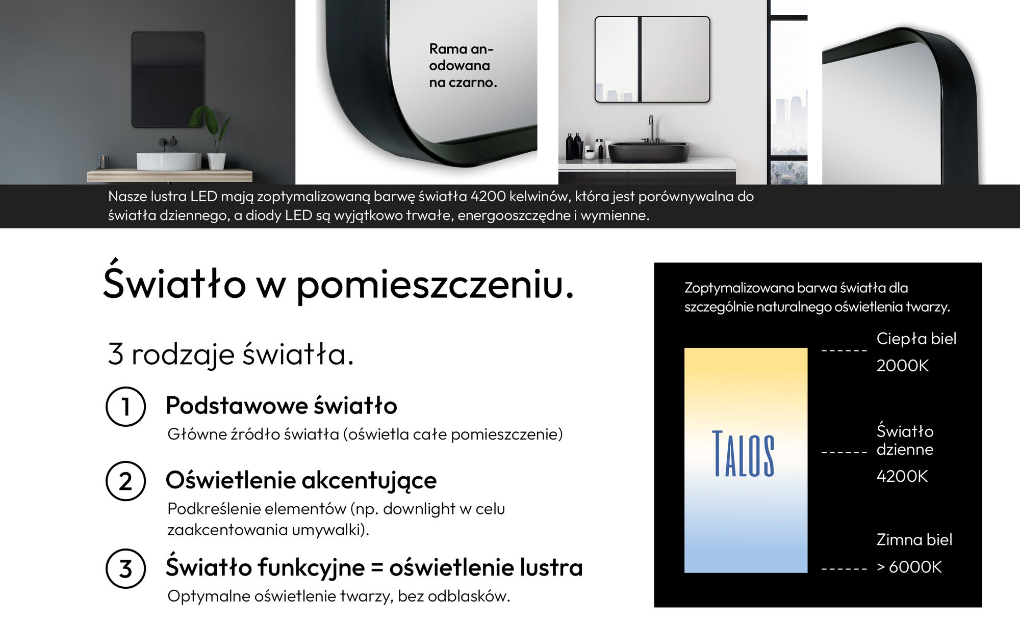 Lustro ?azienkowe czarne TALOS Black Living 80x60 cm - Lustro czarne odpowiednie do wilgotnych pomieszcze? dzi?ki aluminiowej ramie - Lustro ?cienne z wysokiej jako?ci aluminiow? ram?