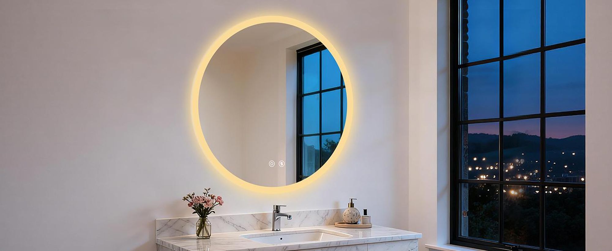 WISFOR LED Badspiegel 80 cm rund, Badezimmerspiegel mit Beleuchtung, Wandspiegel mit Speicherfunktion, Beschlagfrei, IP66, 3 Lichtfarben
