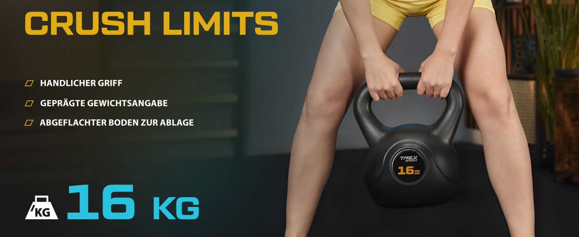 TREX SPORT Kettlebell 16 kg Kugelhantel Schwunghantel TX-016CKB | Kugelgewicht, Fitness & Krafttraining | rutschfester Griff, bodenschonend
