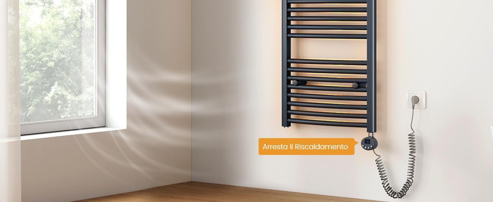 EMKE Radiatore elettrico da bagno 140X60cm 600W antracite Scaldasalviette curvo Controllo Wi-Fi Termostato intelligente Scaldasalviette