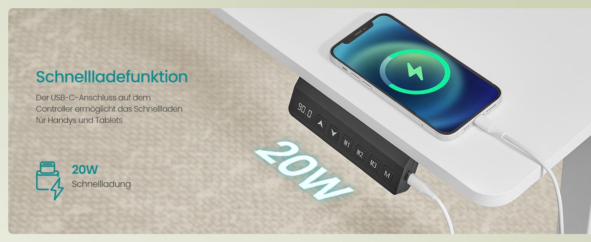 SONGMICS Höhenverstellbarer Schreibtisch elektrisch, 100 cm, Memory-Funktion mit 4 Höhen, USB-C-Anschluss