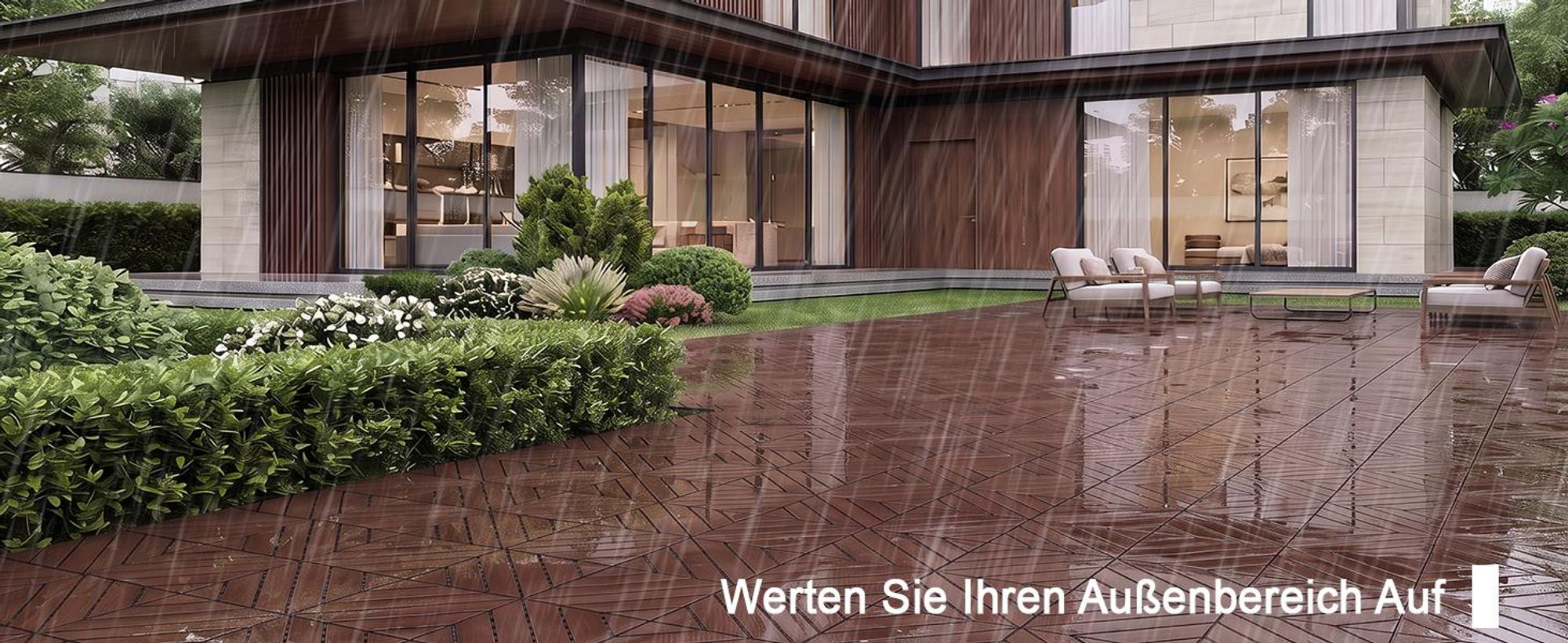 55 Stück Terrassenfliesen Stecksystem Klickfliesen Dielen für Terrasse Garten Balkon Pool[Braun - Schräge Streifen]